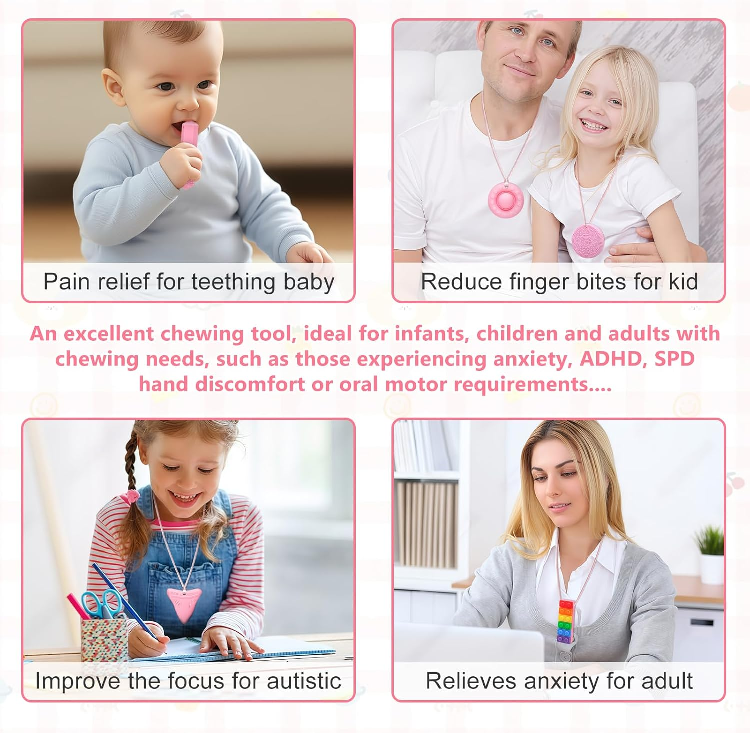 Chew Necklaces for Sensory Kids, 5 Pack Chew Toys Teething for Sensory Kids, Made from Food Grade Silicone for for Autistic, ADHD, Oral Motor Boys and Girls Children (Rainbow Color) image number 5