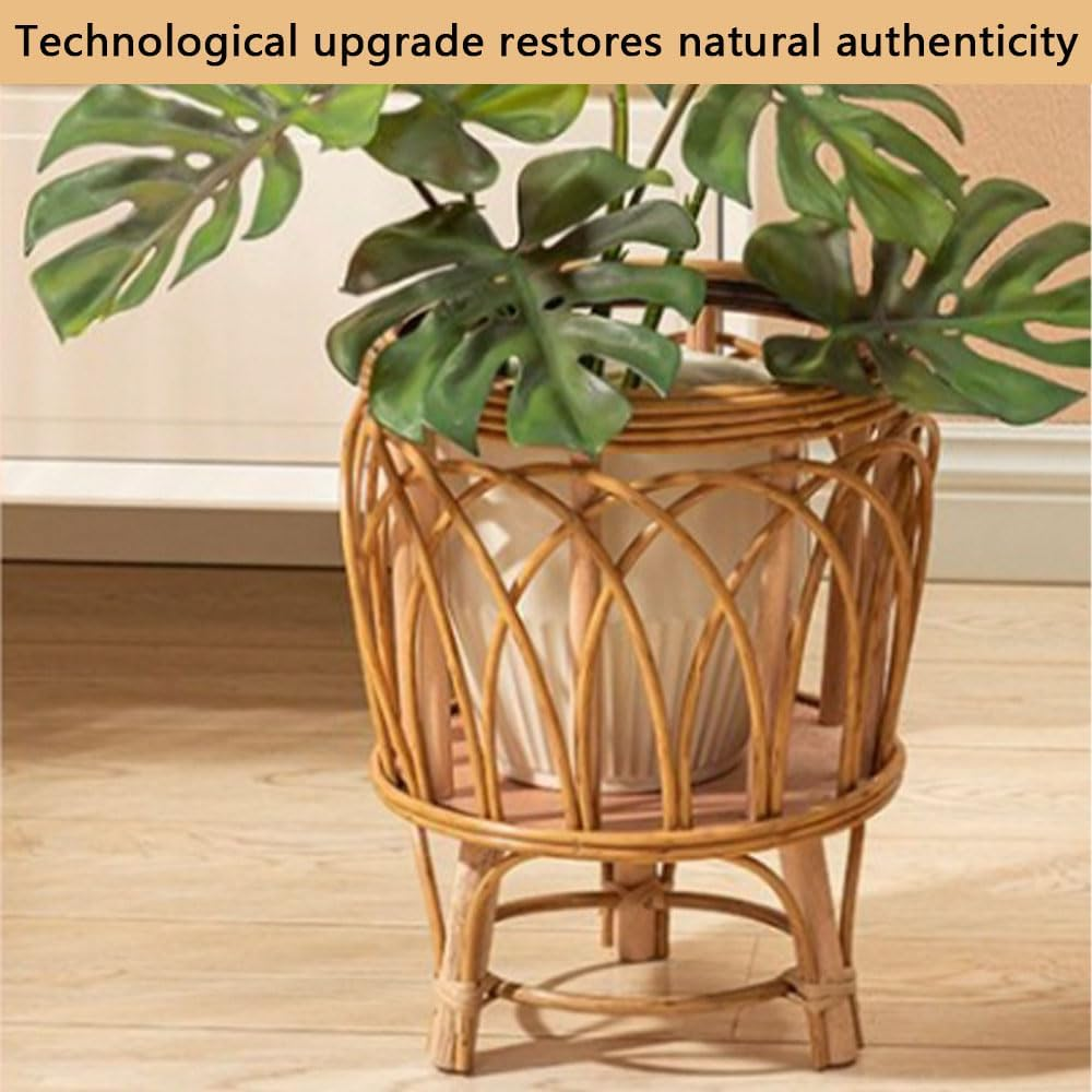 Handwoven Rattan Plant Stand, Boho Indoor Flower Pot Holder Basket, Wooden Floorstanding Planter Rack for Living Room, Balcony, Patio, Home Gardening & Decorative Displays image number 4