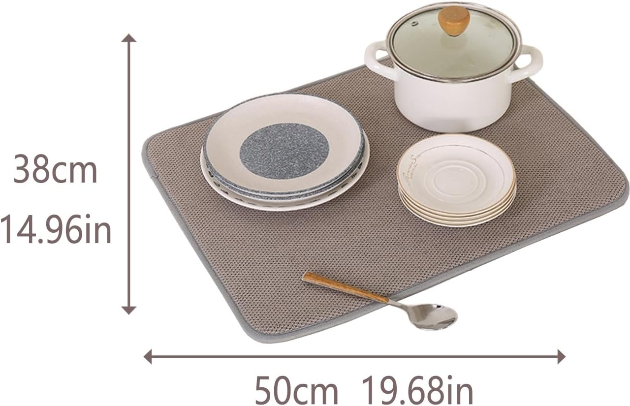2 Pack Dish Drying Mat,Absorbent Microfiber Dishes Drainer Mats for Kitchen Counter Large Size 38*50CM, Dish Drying Pad(Grey/Blue) image number 5