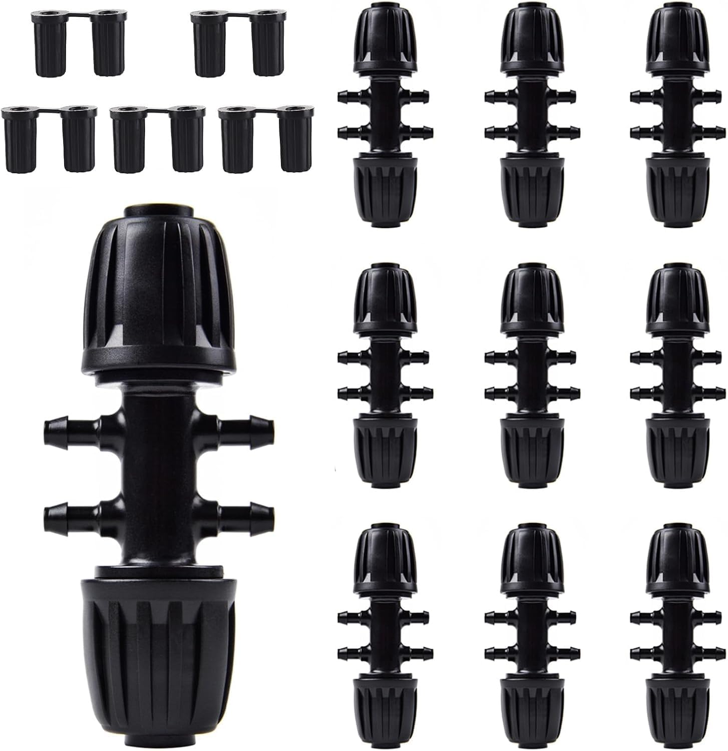 Kalolary 10PCS Barbed Tee 1/2 Inch to 1/4 Inch Irrigation Tube Anti-Drop Premiun Quality Fitting (Fits 13Mm ID/ 4Mm ID), 16Mm PE Pipe Lock Female Connector to 47 Pipe Variable Diameter Six-Way Adapter image number 4