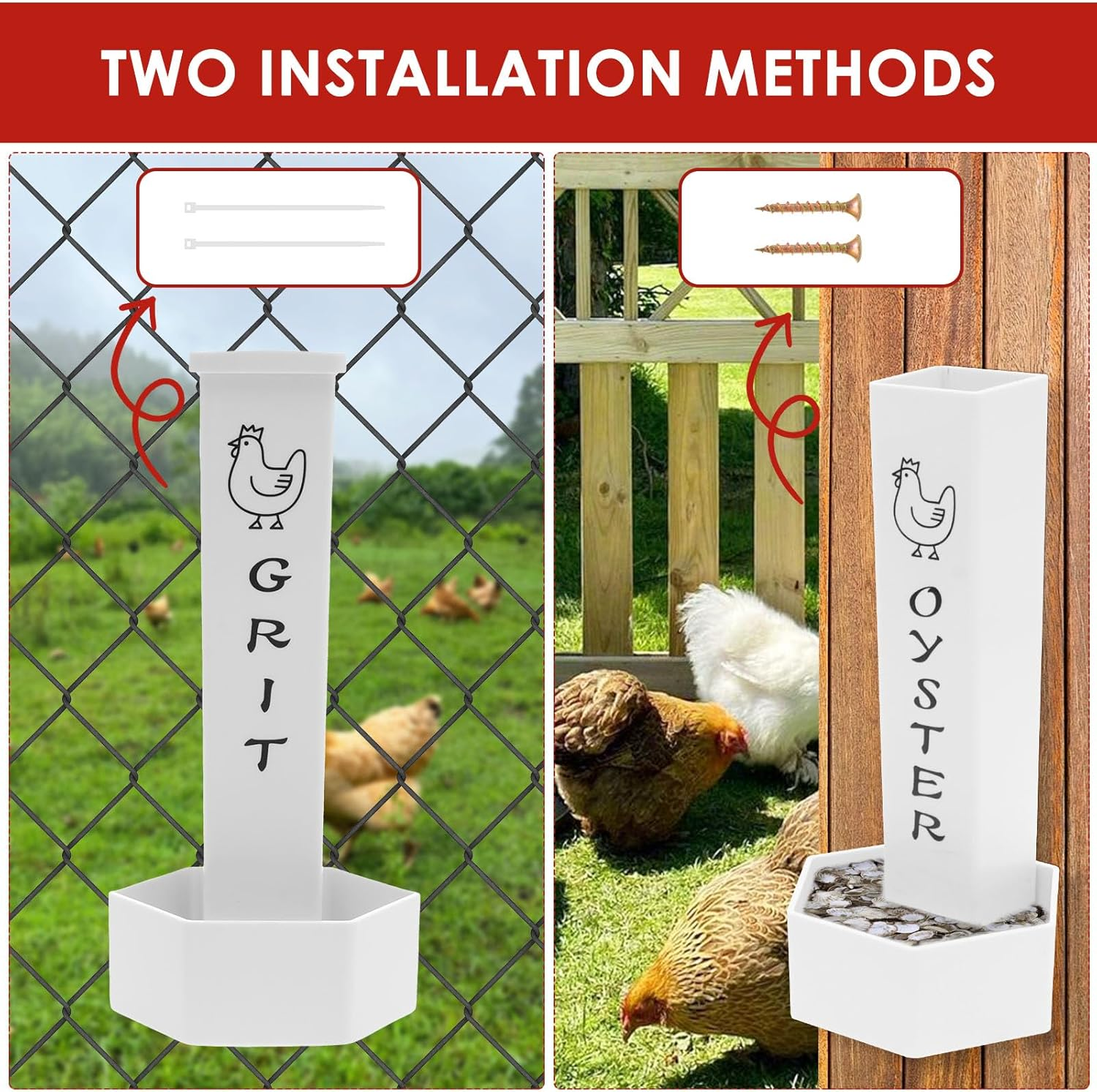 2Pcs Mount Feeder, Flexible Installation Chicken Grit and Oyster Shell Feeder with Lid for Chicken House Raising image number 2