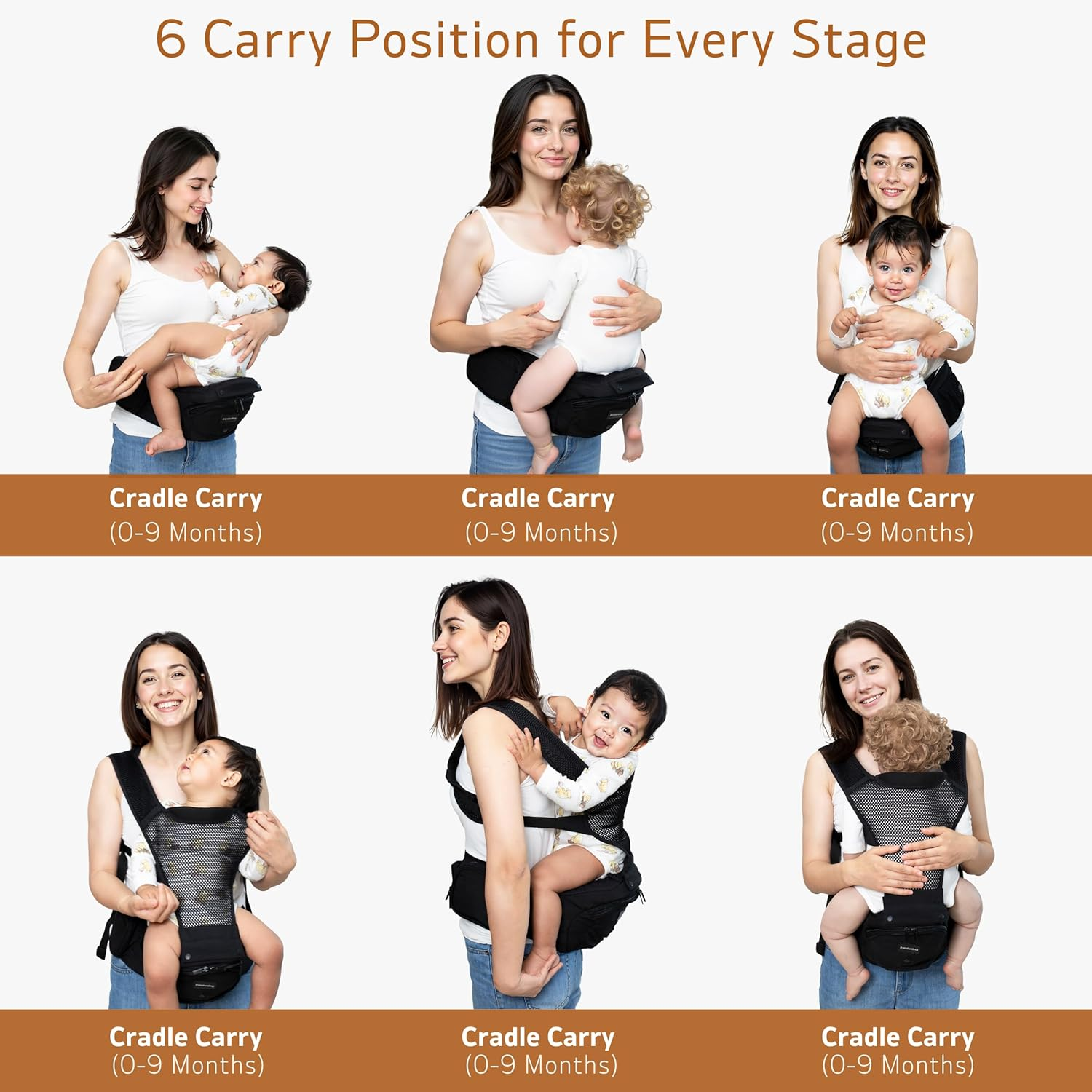 Pandanling - Baby Carrier with Hip Seat Newborn to Toddler - Mom'S Choice Award Winner, 6-In-1 Ways to Carry, Safety Certified & Ergonomic for 0-36 Months (3-35 Kg) (Black) - Grey image number 4