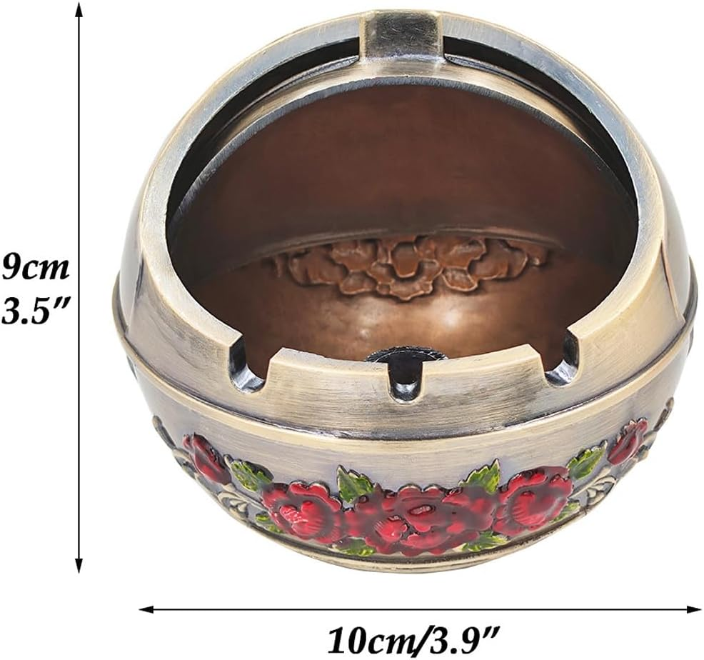 Hourwof Smokeless Ashtray with Lid - Peacock Windproof for Outdoor Patio Balcony, Metal Cigarettes for Home Office Tabletop Decor - Birthday Housewarming Gift, Bronze image number 3