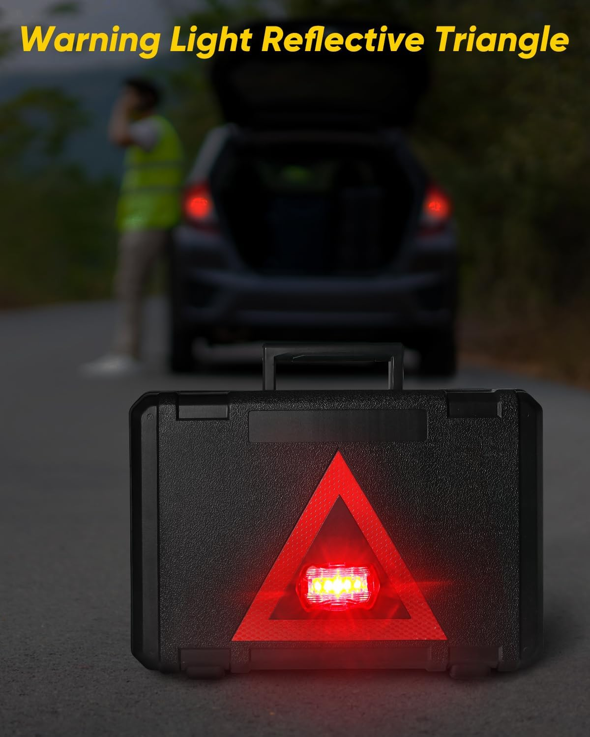 Car Emergency Kit, Roadside Emergency Car Kit with Warning Light Reflective Triangle, Jumper Cable, Tow Strap, Flashlight, First Aid Kit, Tire Pressure Gauge, Safety Hammer Car Tool Kit image number 6