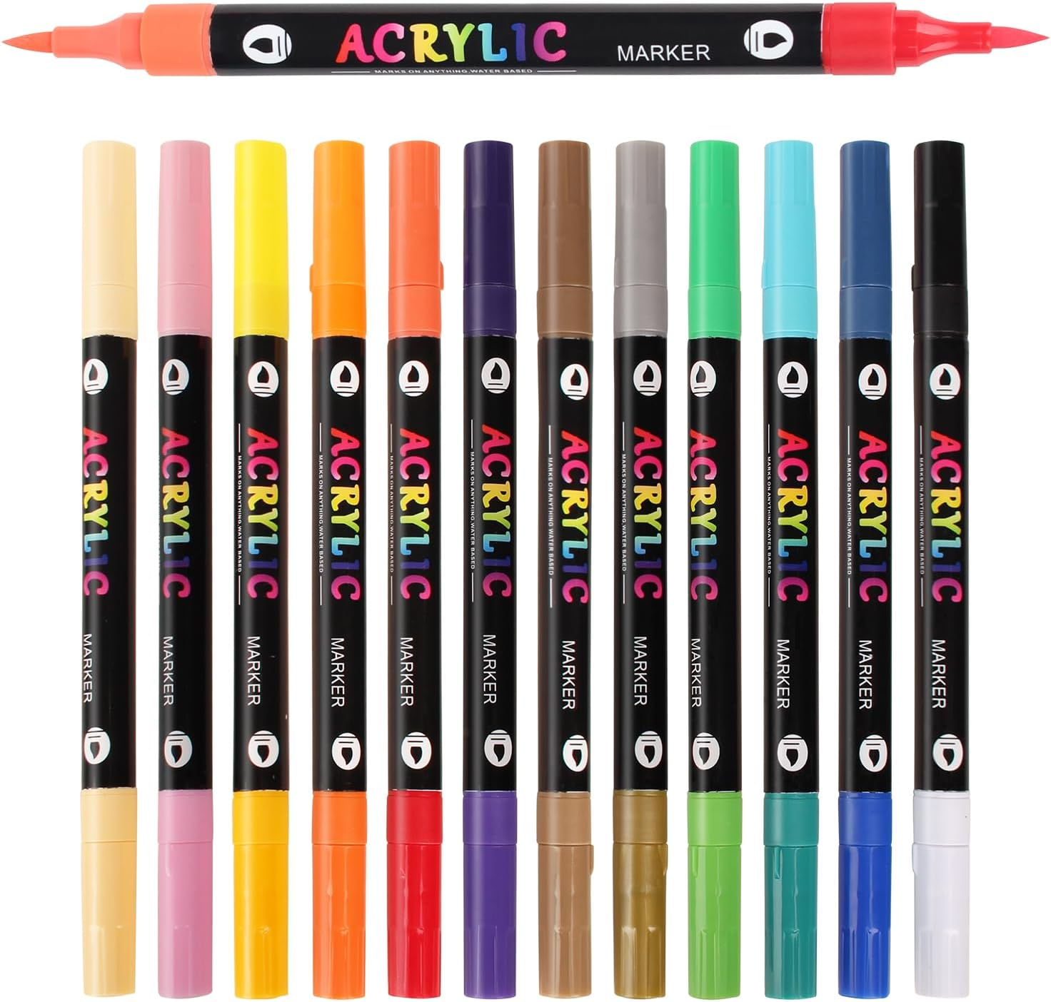 48 Colors Acrylic Paint Markers, 24 Pack Acrylic Paint Pens with Double Brush Tip for Kids and Adults, Acrylic Pens for Rocks, Eggs, Wood, Rock, Canvas, Plastic, Glass, Ceramic