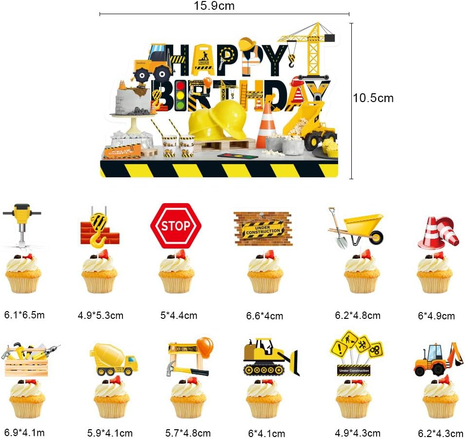 Transportation Banner Construction Party Supplies Kits Cake Decoration DIY Cupcake Topper Transportation Happy Birthday Banner for Boy Girl Birthday Party Supplies. image number 5
