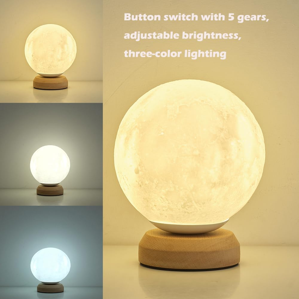 Moon Lamp, 3-Color Temperature Lamp,Bedroom Bedside Night Lights, Dimmable Led Lighting, Table Lamps for Living Room Officecreative Home Decor,Valentines Unique House Warmging Gift image number 2