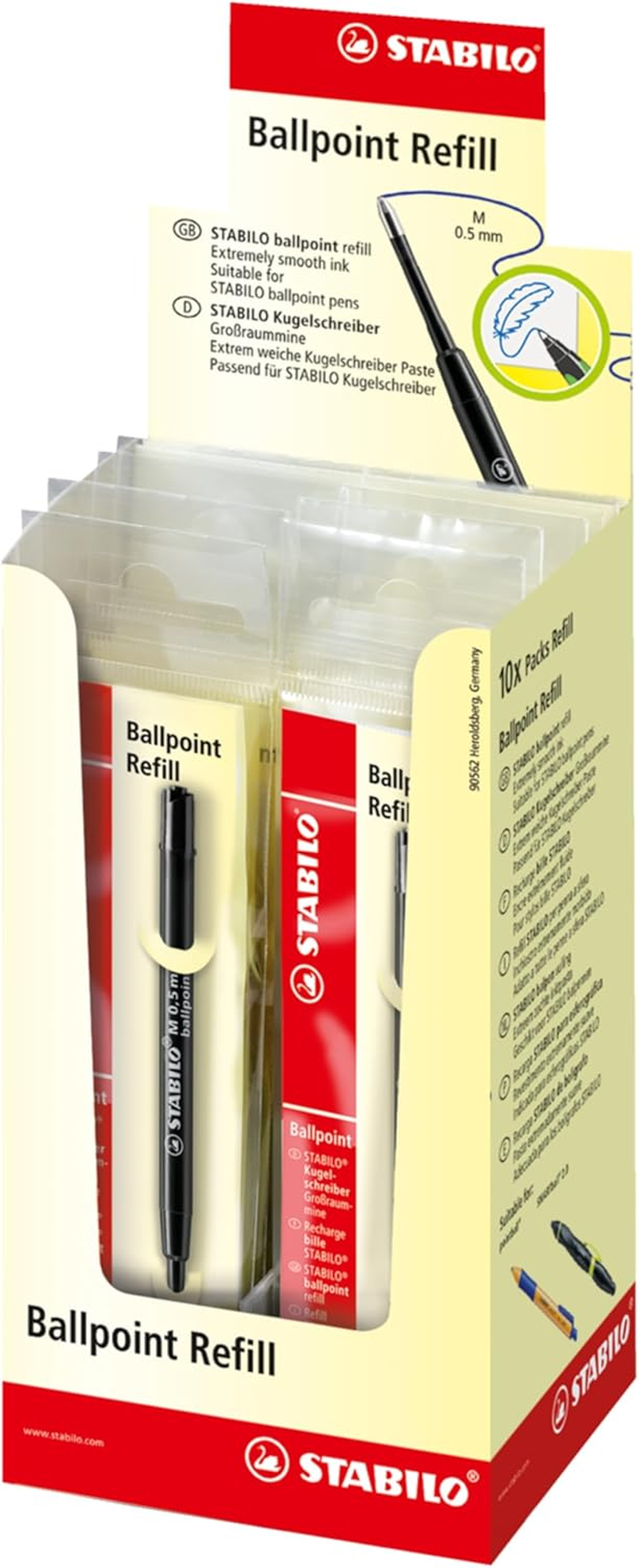 STABILO Ballpoint Pen Refill - Pack of 10 - Red