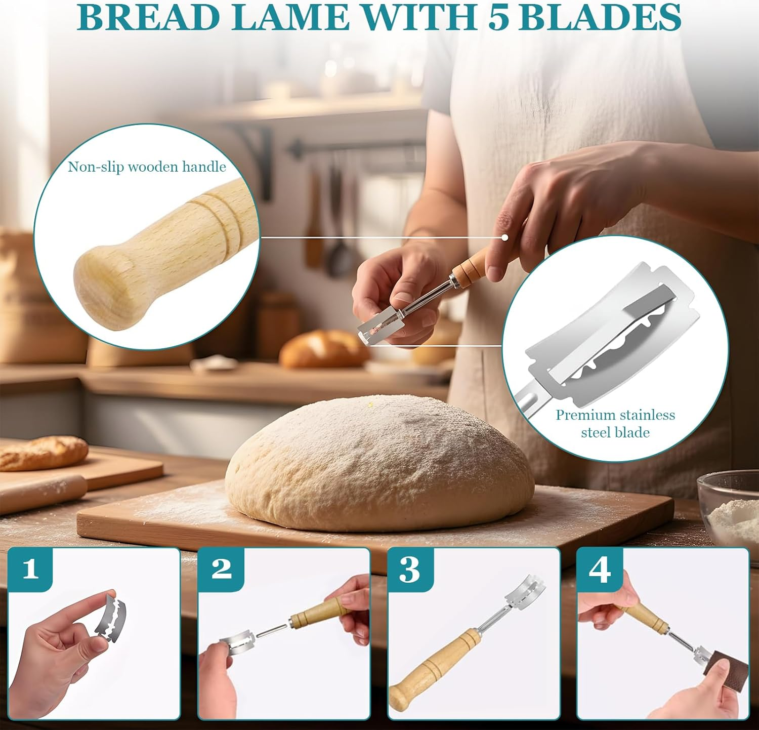 Banneton Bread Proofing Basket, Sourdough Bread Baking Supplies,Round 9 Inch Complete Sourdough Starter Kit,Bread Proofing Basket,Bread Making Supplies Tools for Baking,Banneton Basket Gift Set image number 1