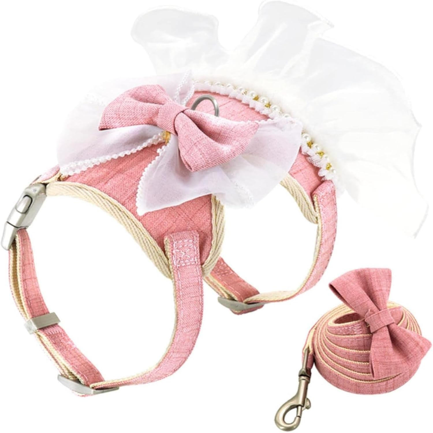IUOUTG Cat Harness and Leash Set Cute Kitty Harness Escape Proof Harness with Bow Leash Soft Adjustable Mesh Cat Vest Dress for Small Kitten Puppy Rabbit