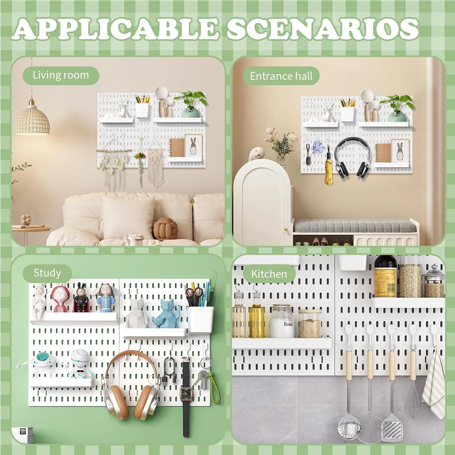Pegboard Combination Wall Organizer, Pegboard Combination Kit with 2 Pegboards, 9 Accessories Modular Hanging, Wall Mounted Storage Set, Kitchen Organizer, Peg Board Wall Mount (Set B) image number 1