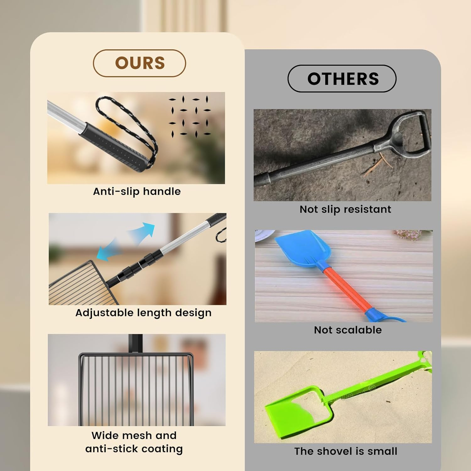 2Pcs Extendable Cat Litter Scoop, Metal Litter Scooper with Deep Shovel, Cat Litter Scooper Nonstick Cat Litter Sifter with Plating Layer for Cats Chickens image number 3