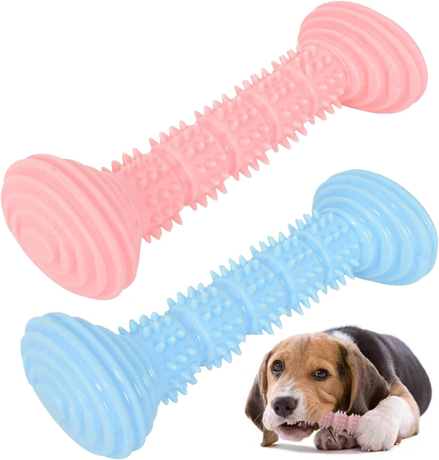 Pack of 2 Dog Chew Toy, 13 Cm Hard Rubber Chew Toy with Convex Design for Small and Medium Dogs, Teeth Cleaning and Gums, Dog Toothbrush, Dog Accessories for Dogs (Blue + Pink) image number 3