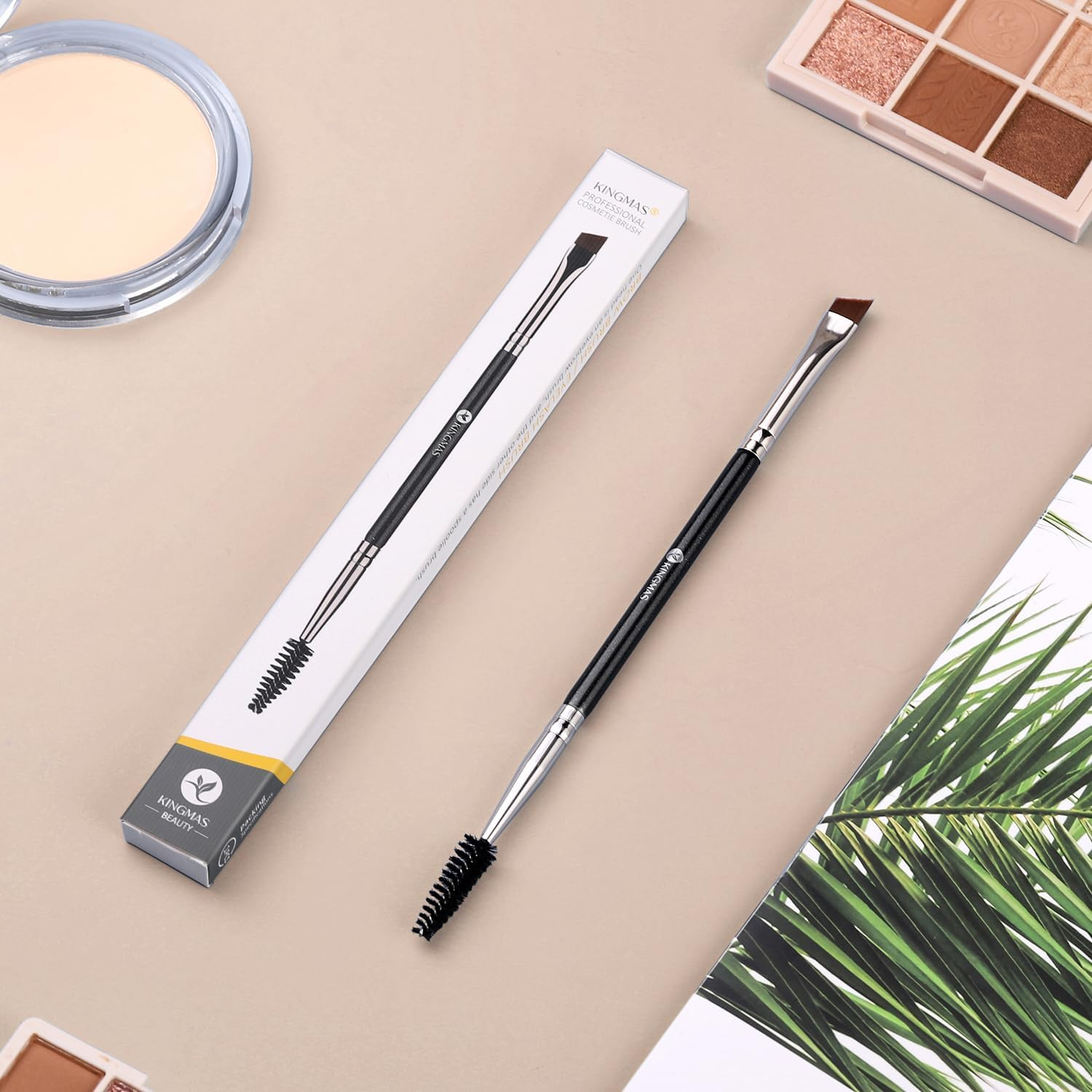 Duo Eyebrow Brush - KINGMAS Professional Angled Eye Brow Brush and Spoolie Brush (Black) - Black image number 5