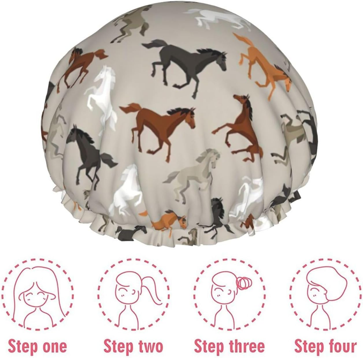 WURTON Cute Horse Print Women Soft Lightweight Shower Cap Shower Capbathing Hat for Long Hair, Breathable - Cute Dog Paw image number 7