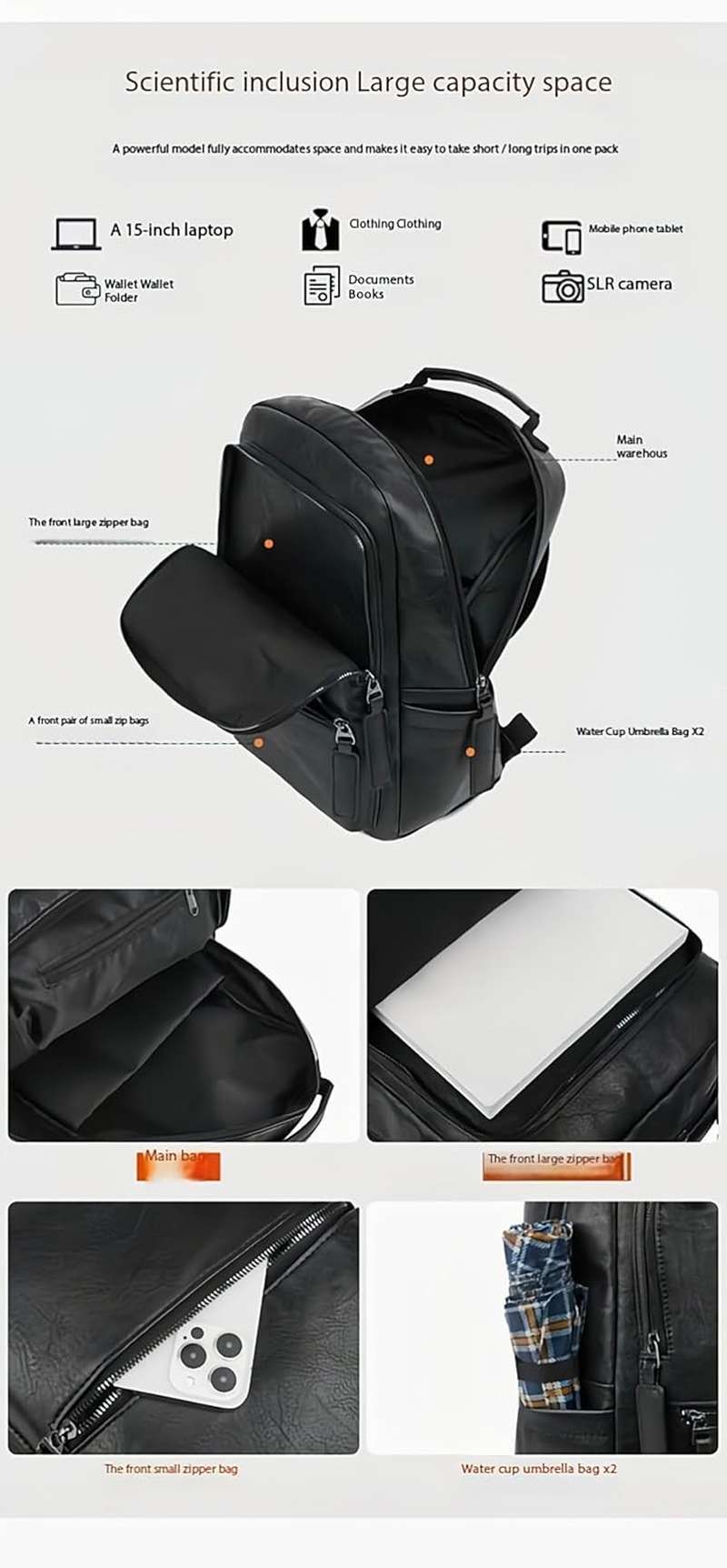 CYLYWJD Unisex PU Leather Laptop Bag Work Business Bag Hiking Backpack Leisure Day Bag University Schoolbag