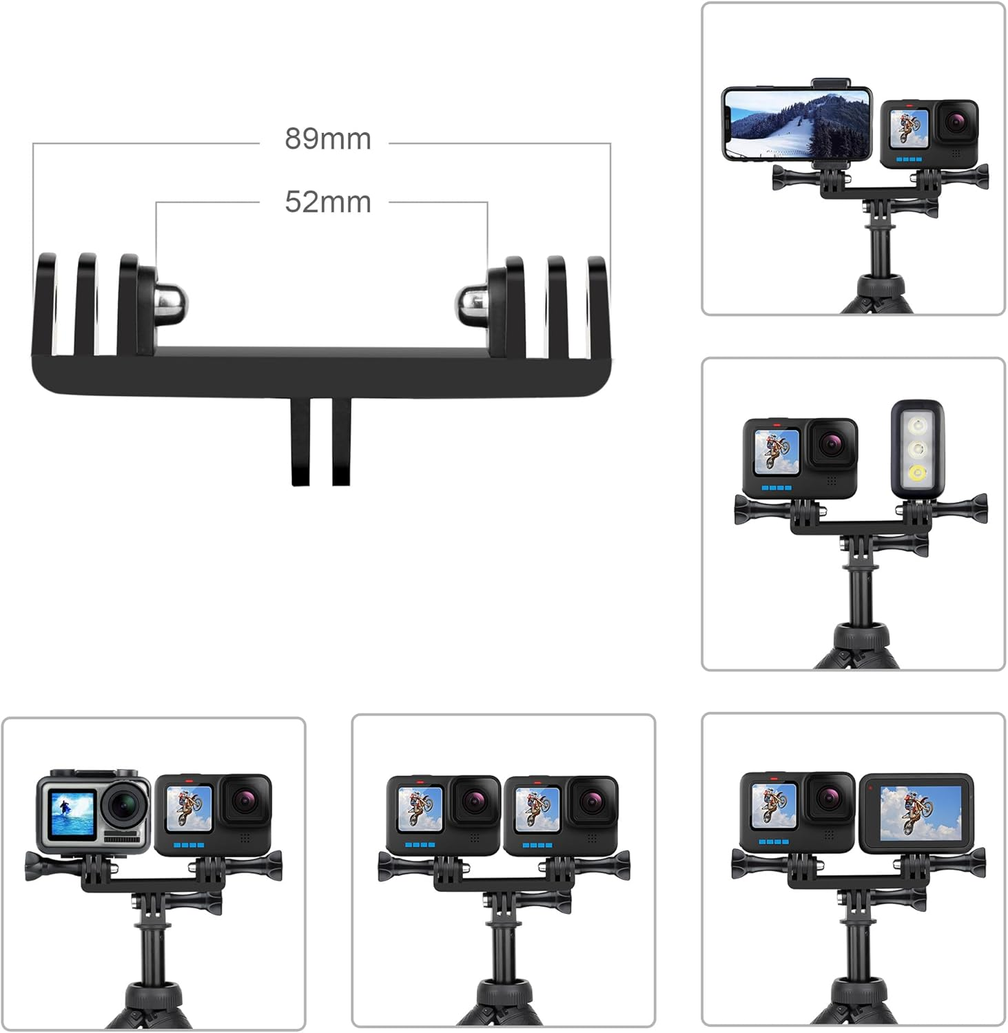 SOONSUN Dual Twin Mount with 90&deg; Direction Elbow Adapter for Gopro Hero 13 12 11 10 9 8 7 6 5 4 3 2, Session, Dual Mount Bracket Accessories for Action Camera - Cold Shoe Mount + Tripid Adapter Kit image number 2