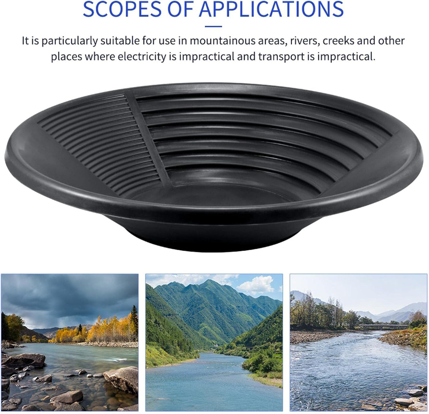 Prettyia 15Inch Plastic Gold Pan with Two Riffles for Nugget Mining Prospecting Creek River Panning - Black image number 3
