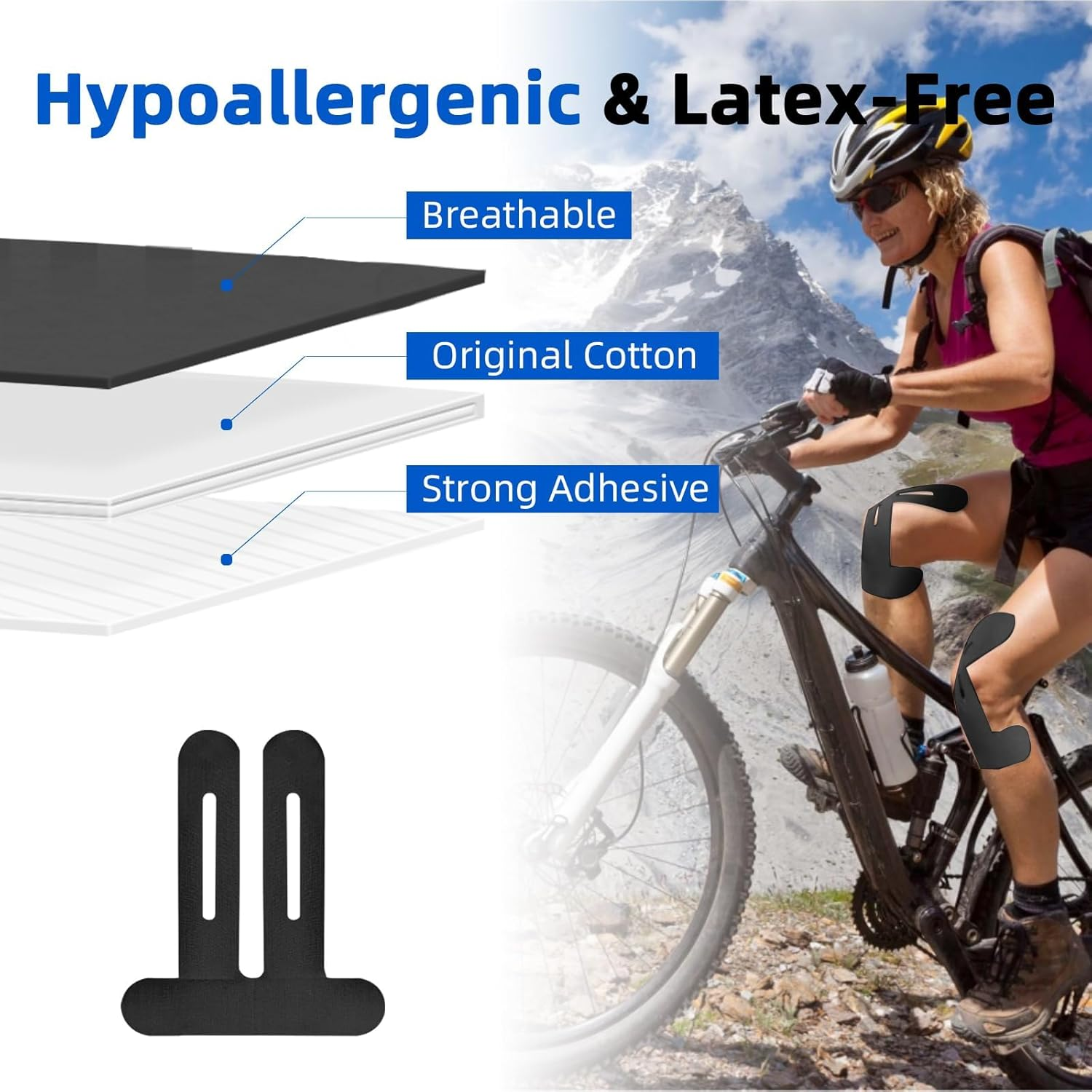 Precut Kinesiology Tape for Knees, 10 Pcs - Knee Support & Stability, Knee Pain Relief Athletic Tape - Waterproof & Elastic, Breathable Hypoallergenic Latex-Free Tape, Black image number 2