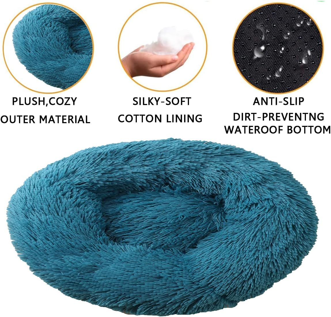 Dog Cat Bed, Donut Pet Bed for Small Dogs, Fluffy Cozy Self-Warming Improved Sleep Pet Cushion Beds, Anti-Slip Machine Washable Light Diameter16In