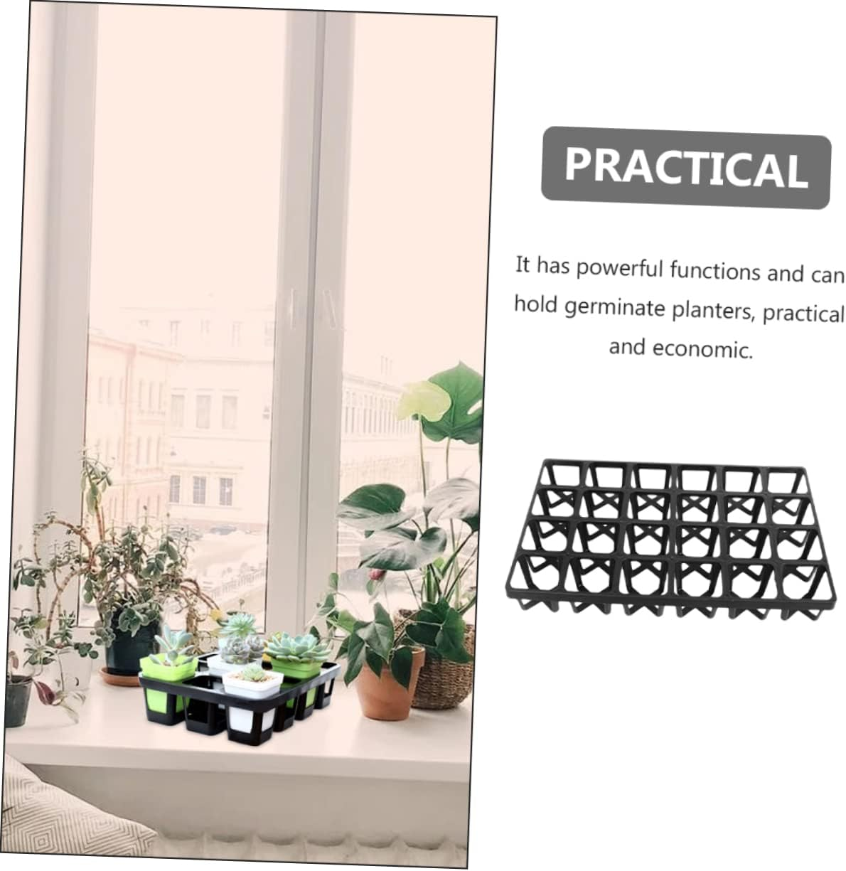 24-Cell Seedling Germination Tray Rack for Succulents and Plants, 2Pcs Black Plastic Starter Tray 7Cm Pots, 43X29X5Cm Gardening Nursery Boxes for Indoor and Outdoor Plant Growth image number 1
