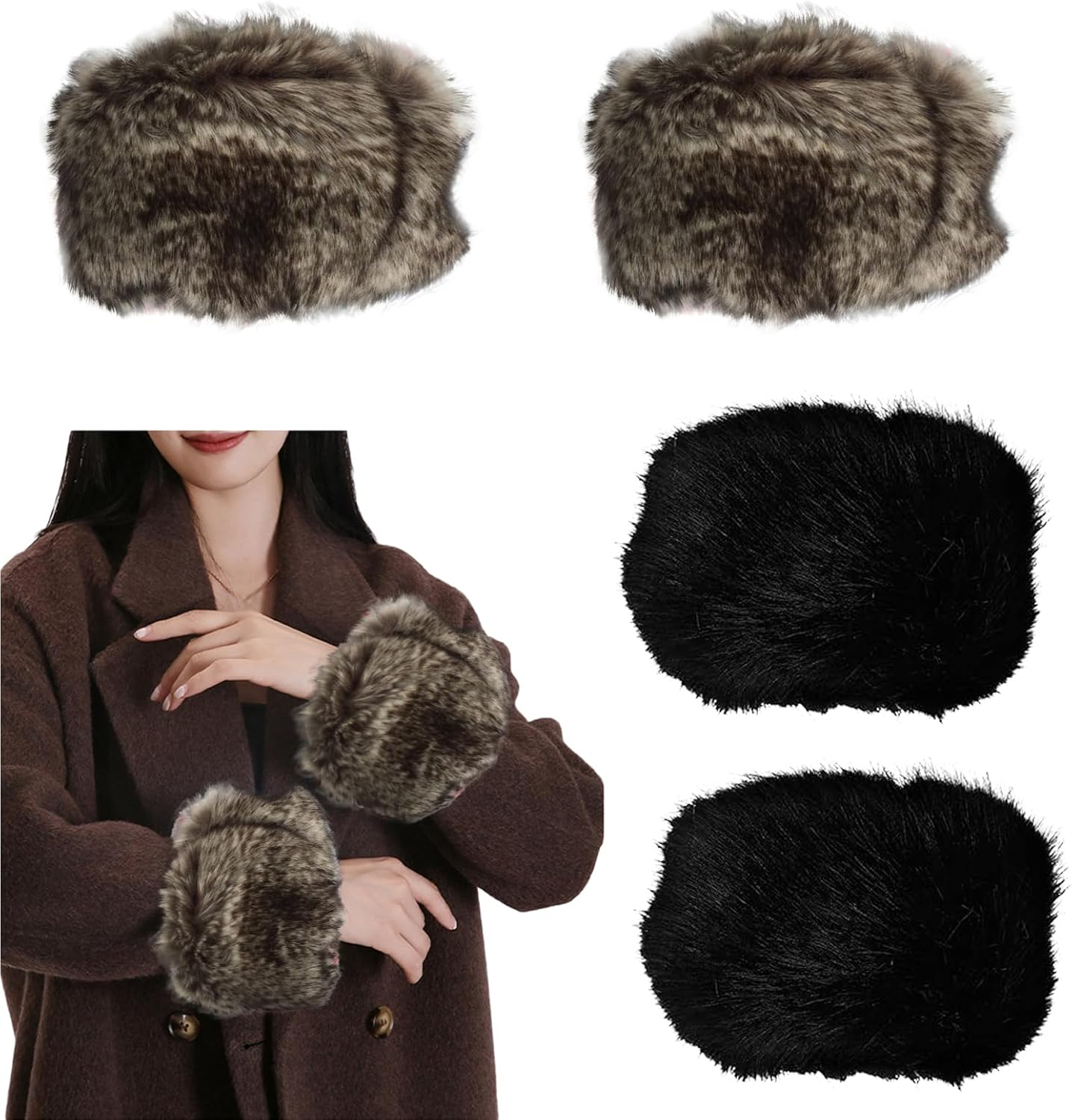 Lopsity Faux Fur Hand Muffs Winter Arm Warmers Short Wrist Cuff Winter Fuzzy Wrist Cuff Warmers for Women