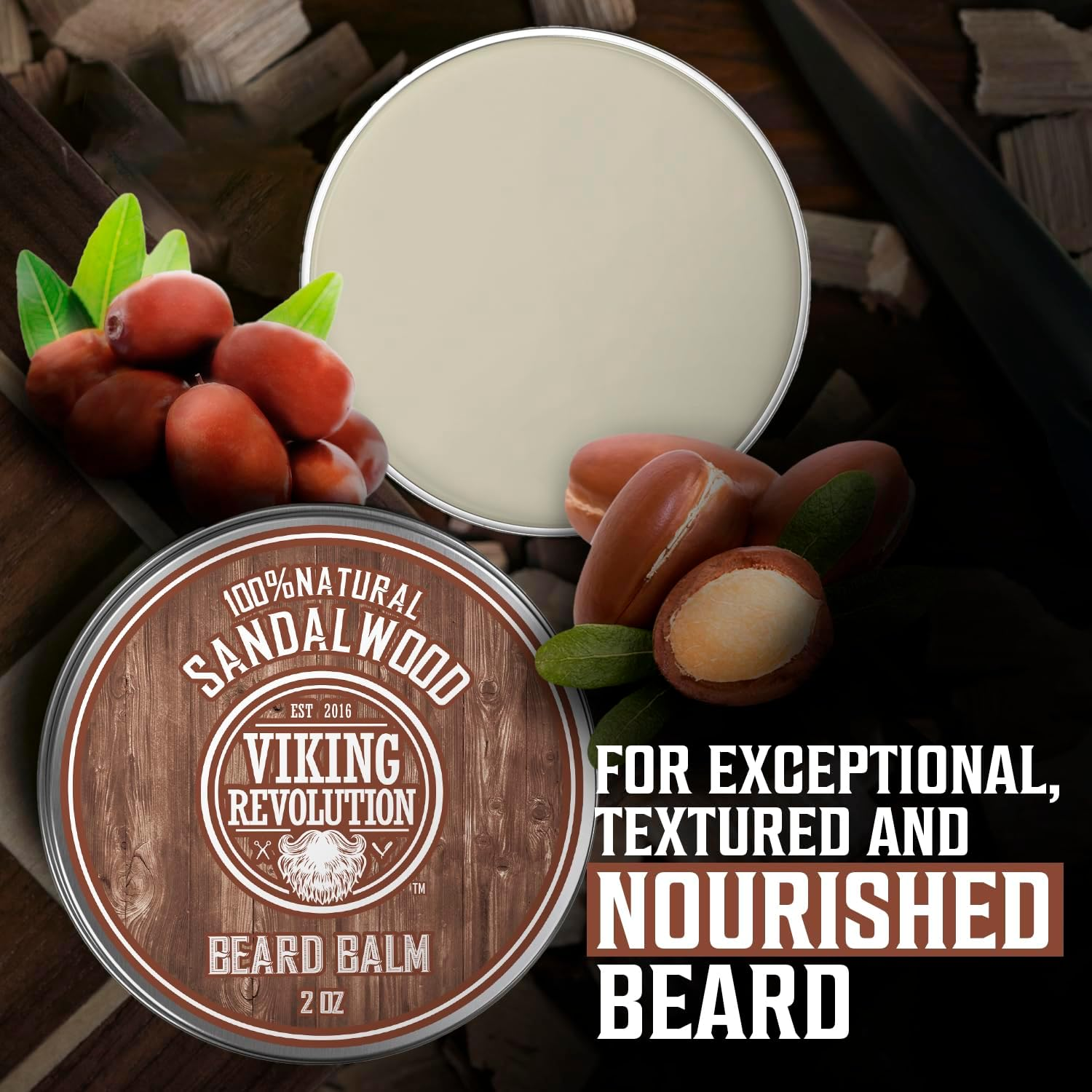 Viking Revolution - Beard Balm - Argan & Jojoba Oils - Styles, Strengthens & Softens - Gifts for Men - Sandalwood - 57 G image number 6