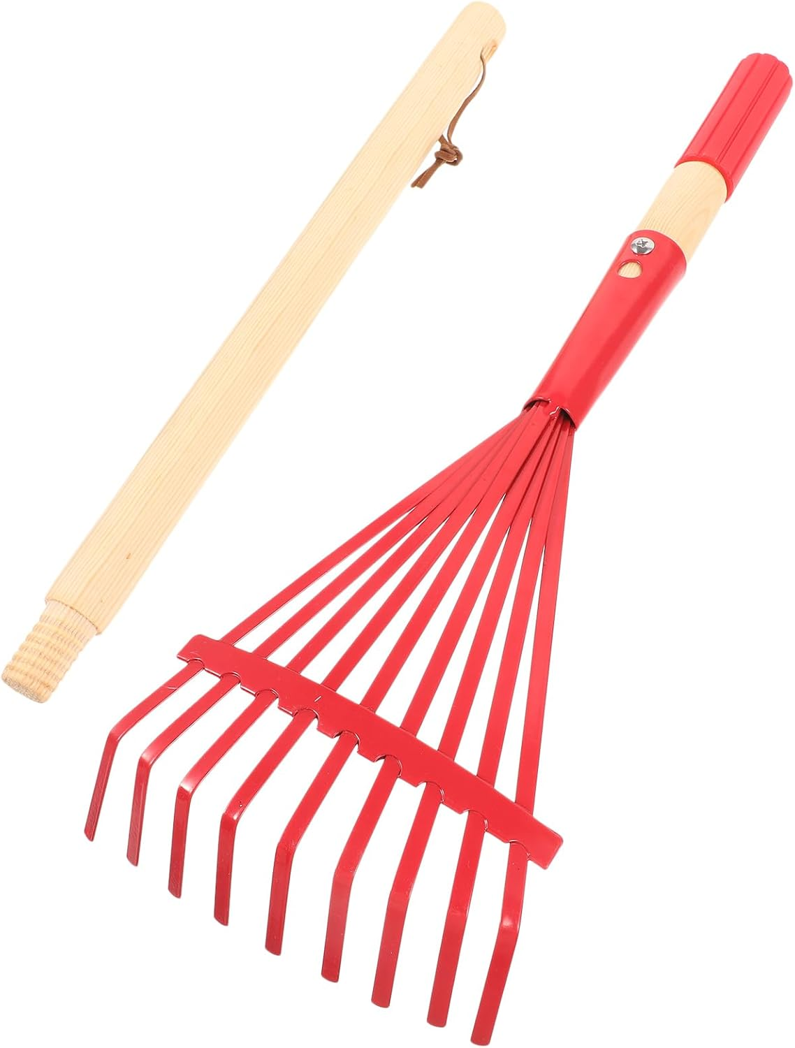 Toddmomy Removable Handle Garden Rake Lightweight Small Lawn Rake Handheld Leaf Cleaning Tool for Kids Outdoor Yard Maintenance