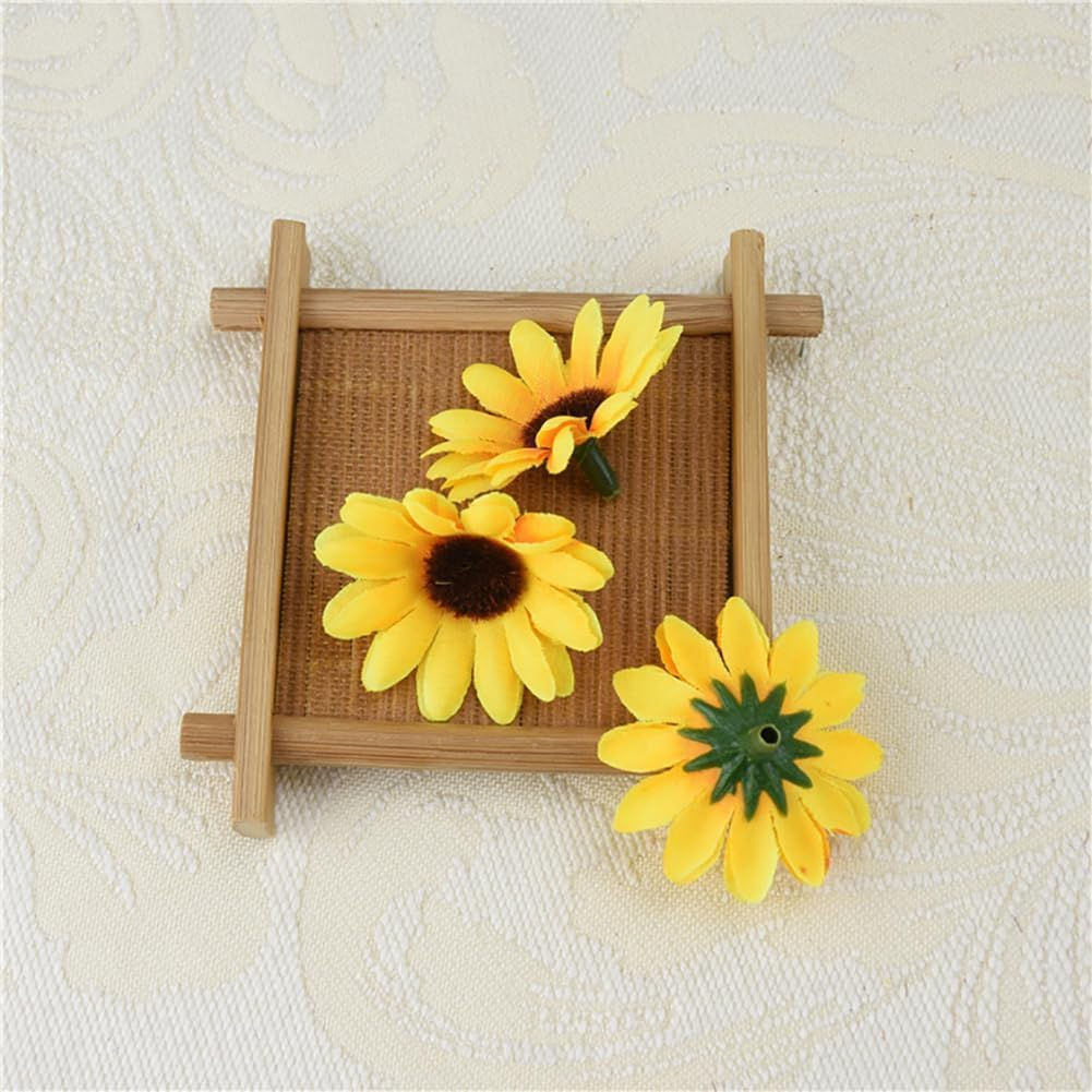 Jjlfresheners 100Pcs Yellow Artificial Flower Heads Mini Fake Sunflower Decorative Fabric Flowers Craft Floral Embellishments for Wreaths Wedding Artificial Flowers Home D&eacute;cor Products image number 5