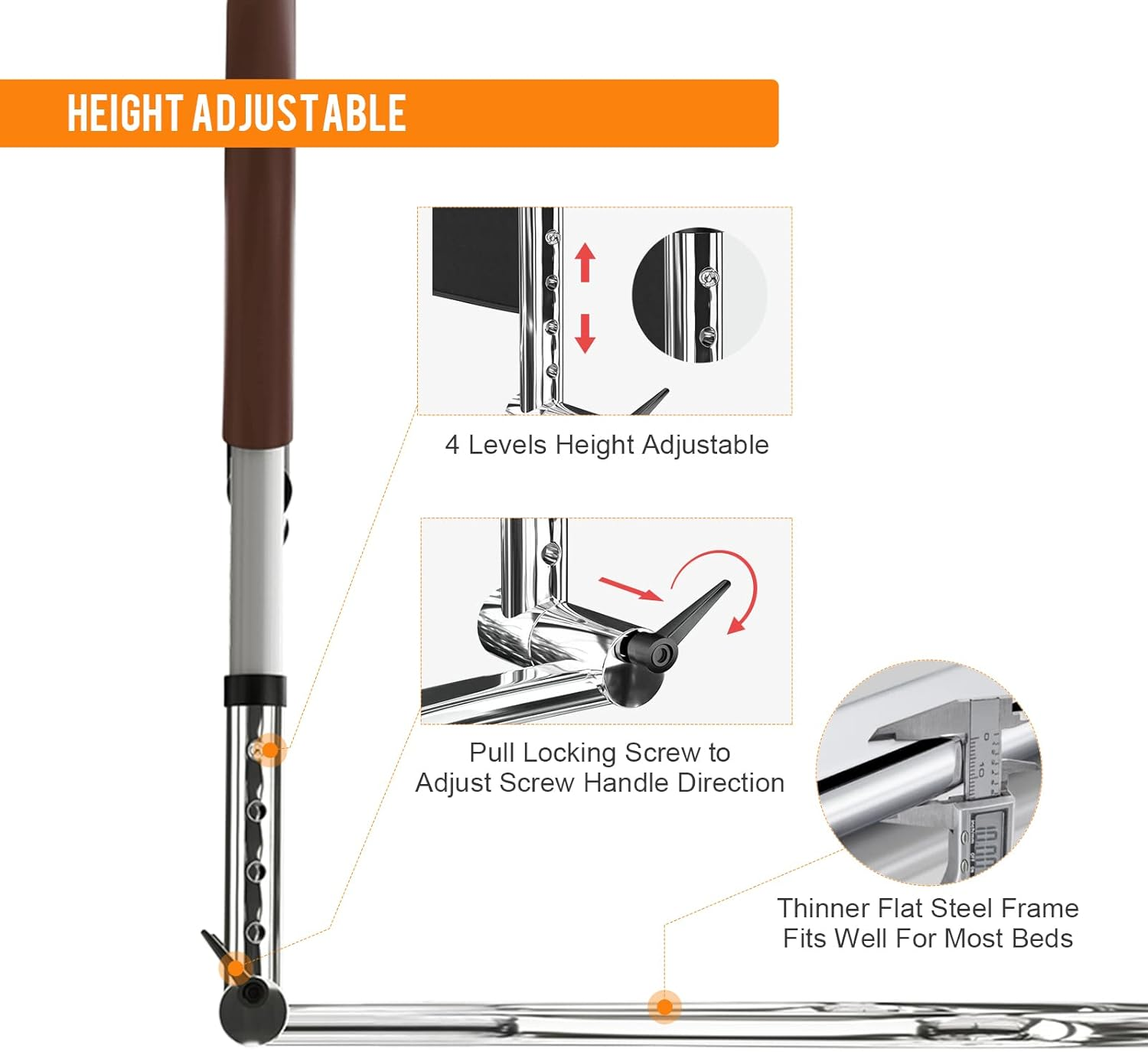 MTWML Bed Rails for Elderly Adults,Adjustable Height Safety Bed Assist Rail for Handicap Seniors Pregnant,Bedside Rails Get Out of Bed Helper with Pocket Fits King,Queen,Full,Twin Bed (Brown)