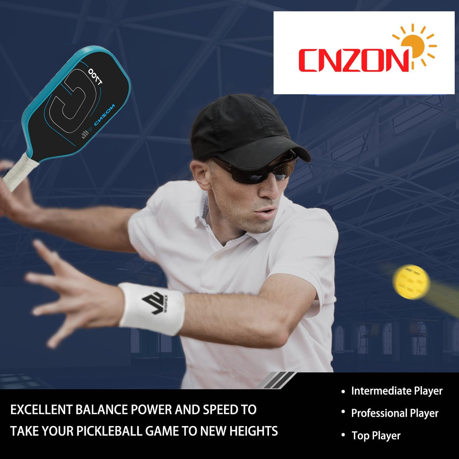 Pickleball Paddles, 16MM T700 Thermoformed Raw Carbon Fiber Pickleball Paddle, High Grit & Spin, Honeycomb Core, Elongated Handle, anti Slip Sweat Absorbing Grip, CNZON Pickleball Racket