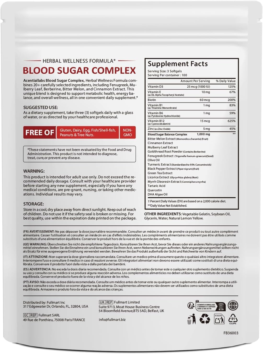 Blood Sugar Complex Supplement | 20+ Active Ingredients | Includes Fenugreek, Mulberry Leaf, Bitter Melon, Cinnamon & More | Gluten-Free, Dairy-Free, Egg-Free | 300 Softgels image number 2
