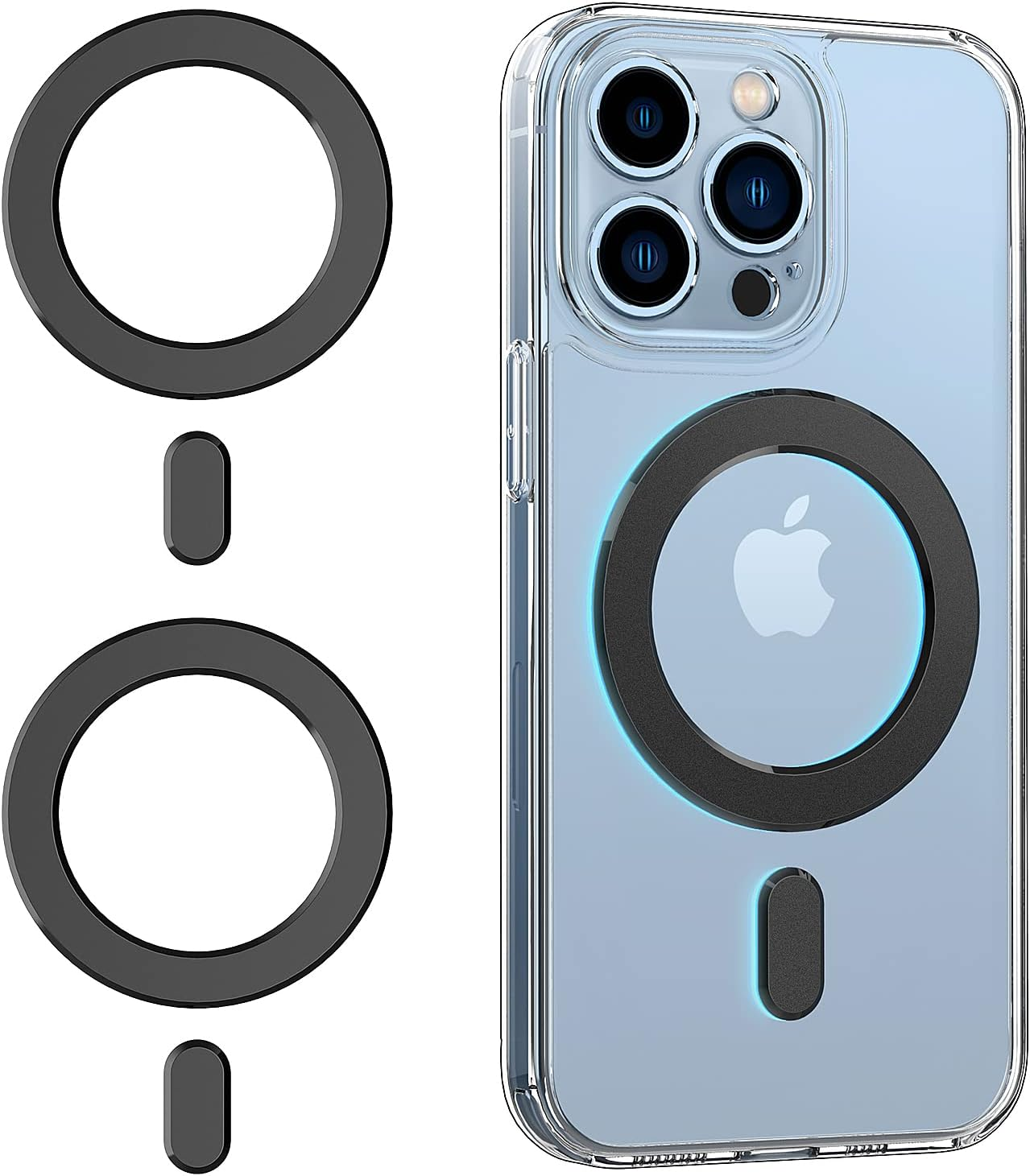 OUTXE Magnetic Adapter Ring 2-Pack, Universal Magnet Sticker Compatible with Magsafe Accessories & Wireless Charging for Iphone/Android/Galaxy/Pixel Black image number 3