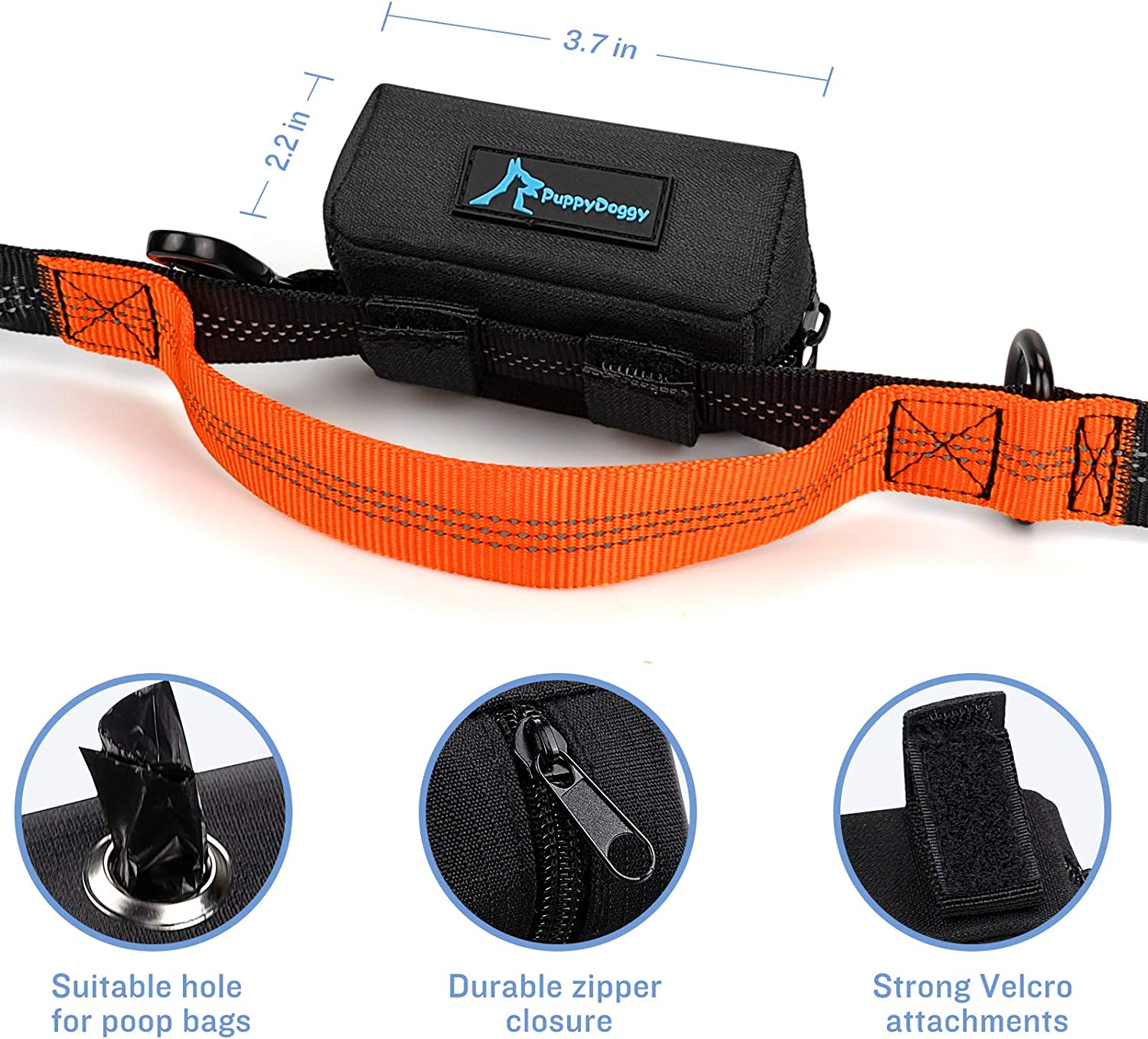 Puppydoggy Dog Poop Bag Holder for Leash Black Waste Bag Dispenser with 1 Roll of Free Poop Bags for Leash Accessory Bicycle (Black, 1 Pack) - Blue image number 2