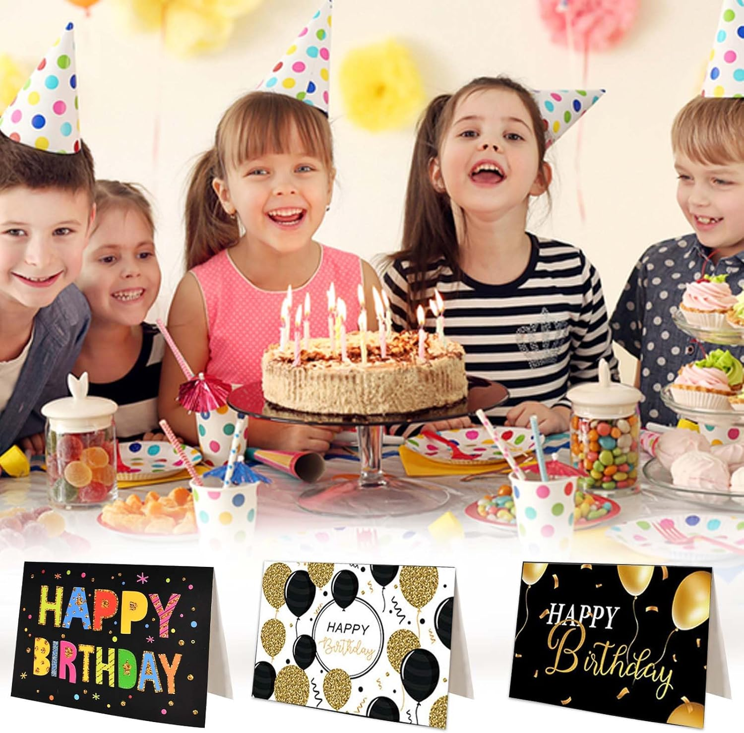 Birthday Cards and Envelopes, 24 PCS Happy Birthday Card, Birthday Greeting Cards for Men Women Kids, Blank Birthday Cards and Envelopes image number 2