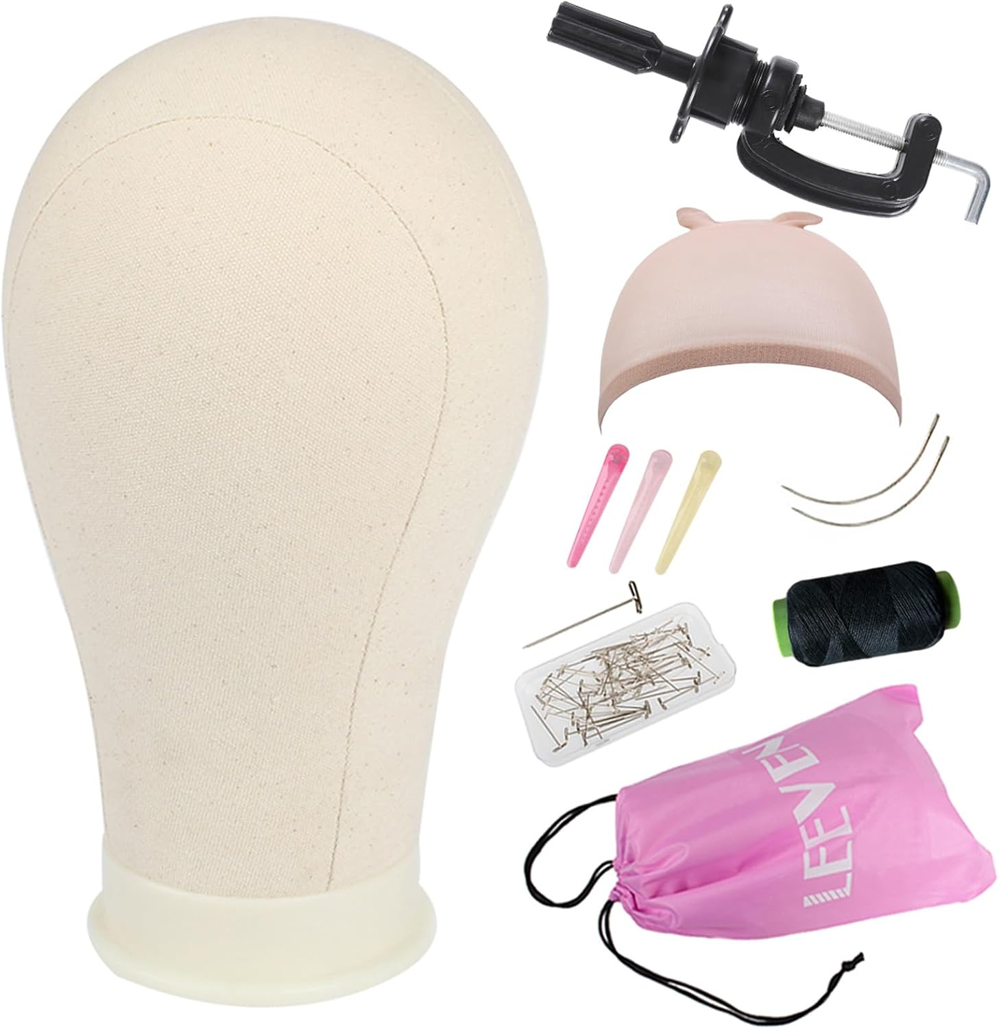 Leeven 21"-24" Poly Canvas Block Head Professional Mannequin Canvas Head for Making, Drying,Styling Wigs with Table Clamp Stand 22 Inch image number 1