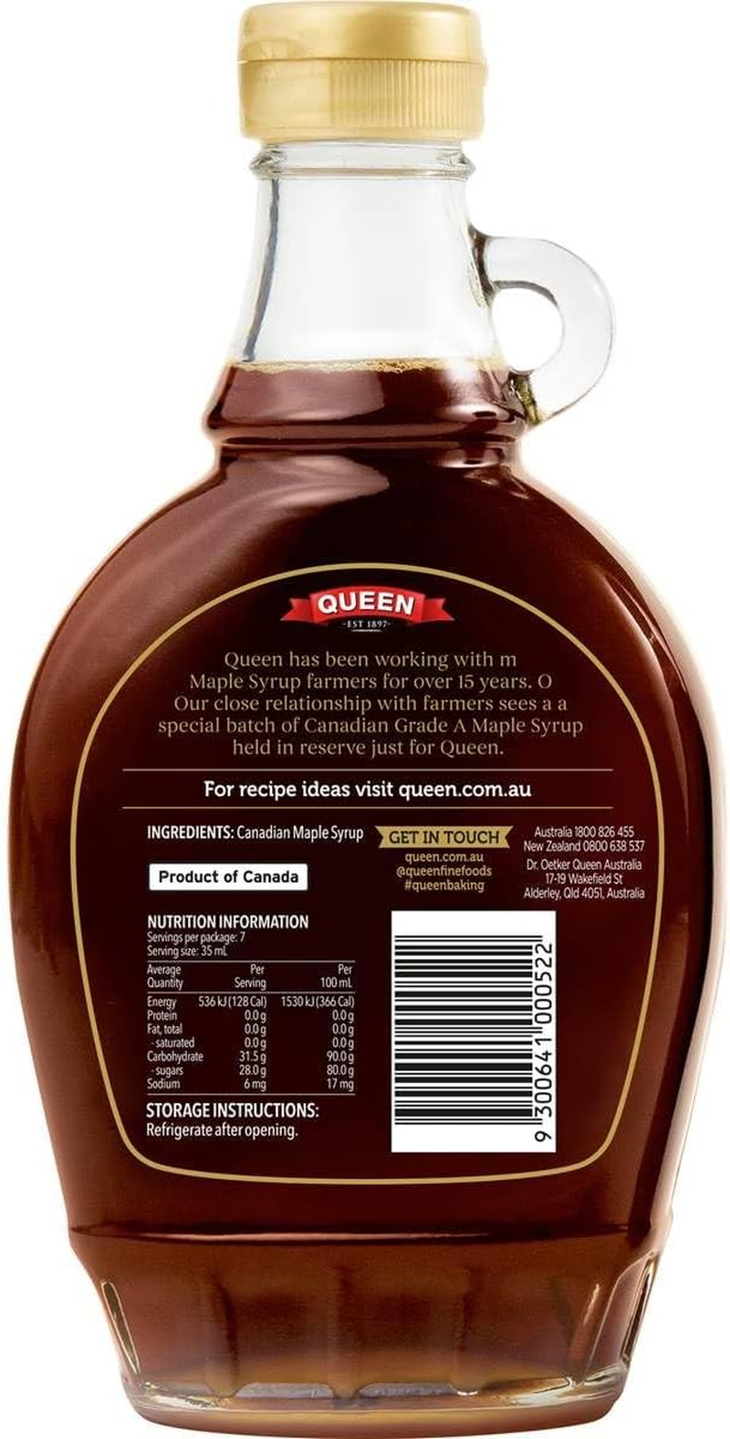 Queen 100% Pure Canadian Maple Syrup 250 Ml