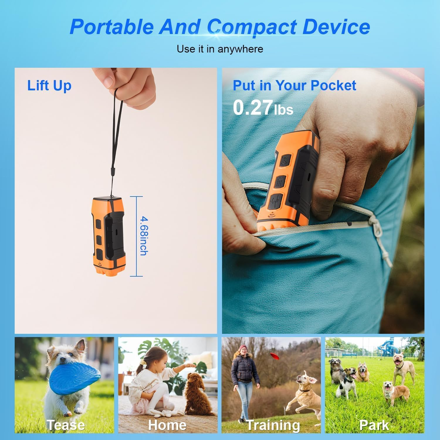 APEXORIGIN Dog Bark Deterrent Device, 3X Ultrasonic anti Barking, 6 Training Modes 10M Range Barks No More Indoors Outdoors Behavior Correct Safe & Humane Rechargeable Compact Bark Control for Dogs image number 2