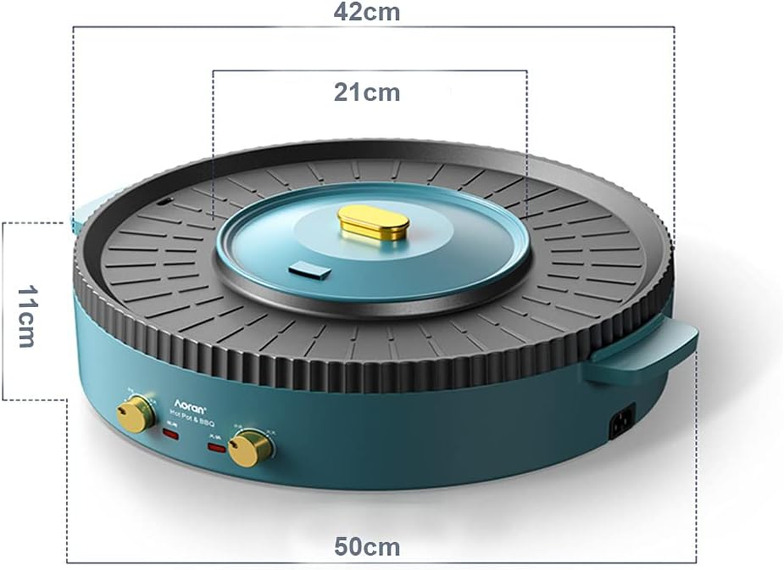 Electric Barbecue Hotpot 2 In1 BBQ Grill Non-Stick Barbecue Pan Smokeless Hot Pot Machine BBQ (AU Plug) (Green)
