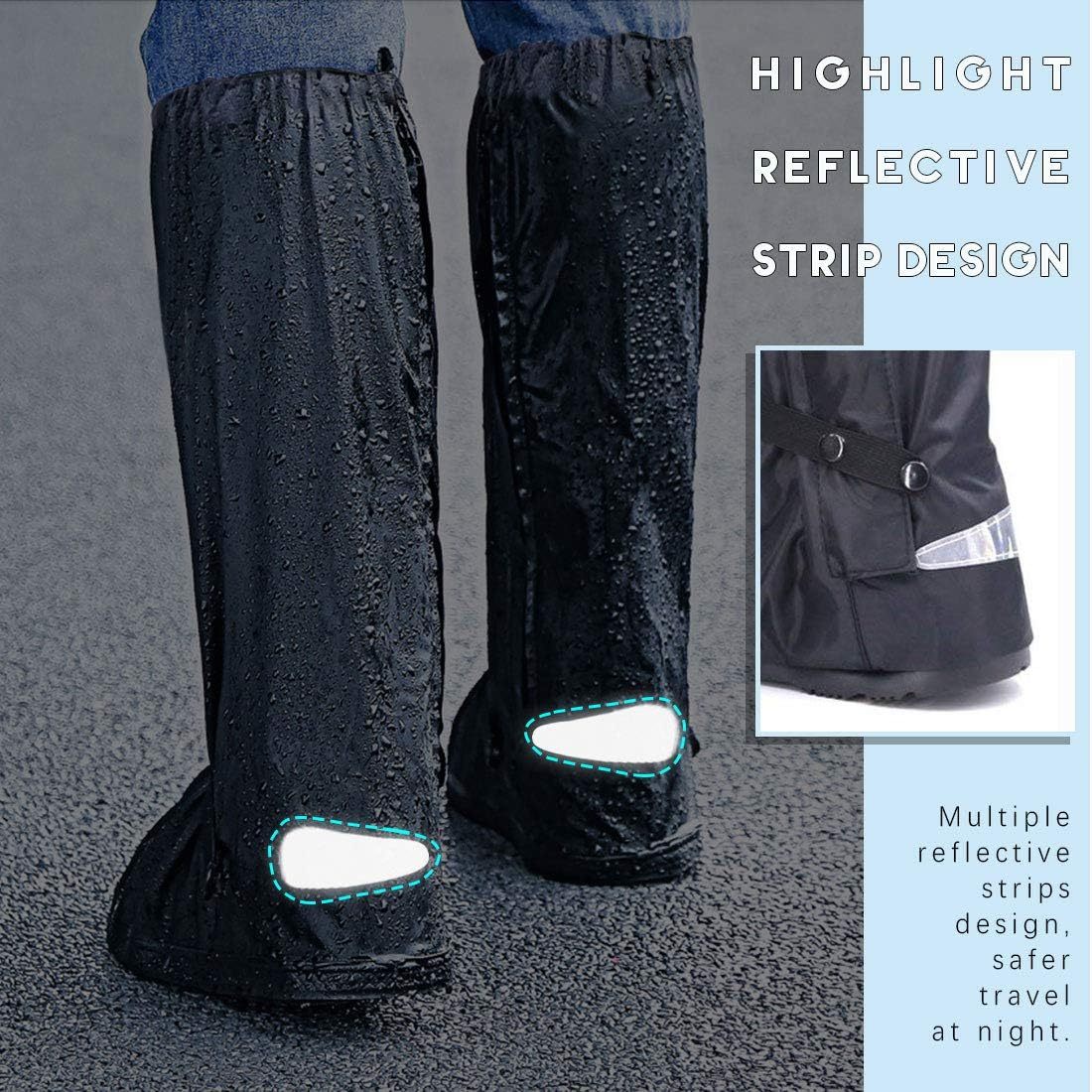 Hilitchi Black Men Waterproof Rainstorm Rainy Day Rain Suit Raingear Motorcycle Outdoor Protective Gear Rain Boot Shoe Cover Zipper US 10 11 Euro 44 45 Black image number 2