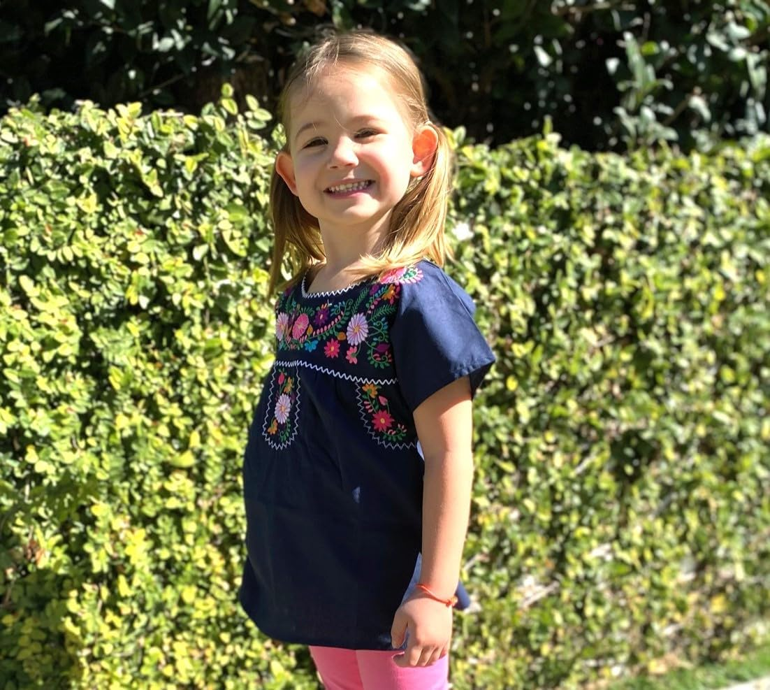 Unik Traditional Puebla Mexican Youth Girl Embroidered Blouse Size 4-14 image number 4