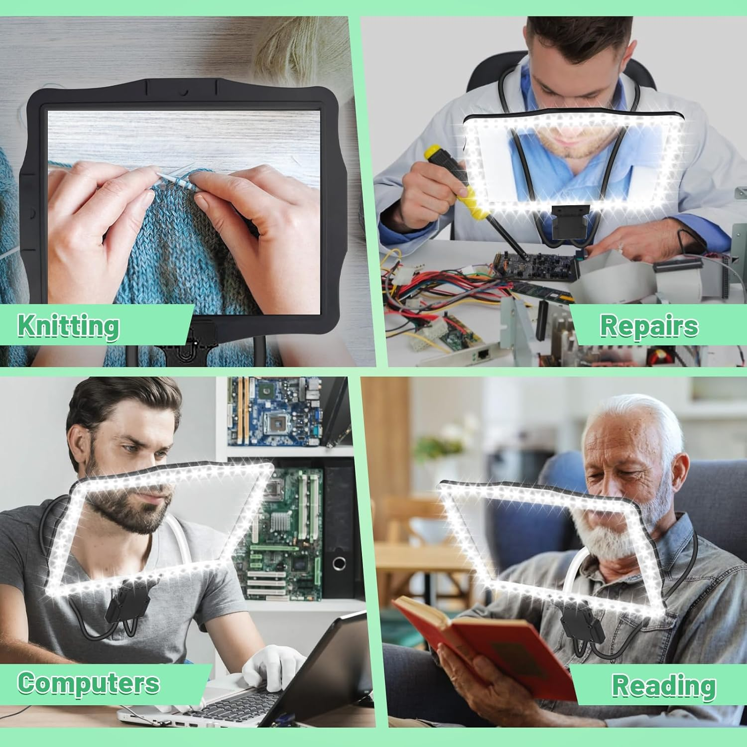 10X Large Magnifying Glass with Light for Reding,Book Page Hands-Free Magnifier with 50 Led Light Neck-Wear Flexible Gooseneck Magnifying Glass for Elderly,Close Worker,Embroidery,Sewing,Crafts image number 6