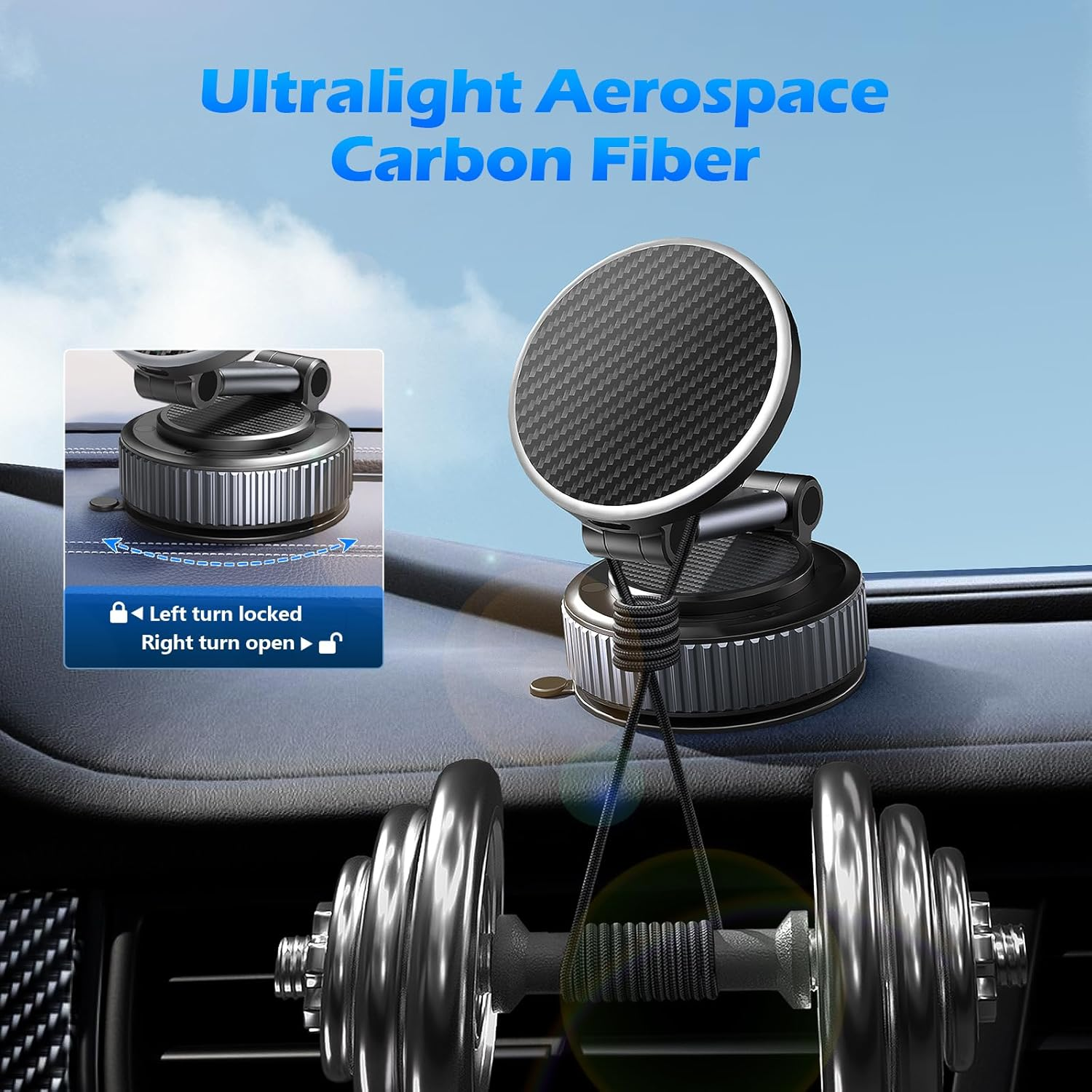 Cloudvalley 15W Wireless Charger Magnetic Car Mount Phone Holder Carbon Fiber, Dashboard/Windshield 360&deg; Adjustable Stand [Compatible with Magsafe] Wireless Charging Arm for Iphone 16/15/14/13/12 image number 1