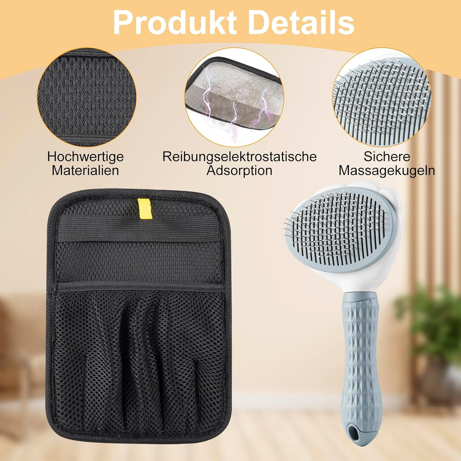 Pack of 2 Pet Hair Remover Gloves & Cat Brush Dog Brush with One-Click Cleaning, Double-Sided Fur Glove for Dogs and Cats, with Anti-Static, Undercoat Brush for Long Hair, Short Hair image number 5