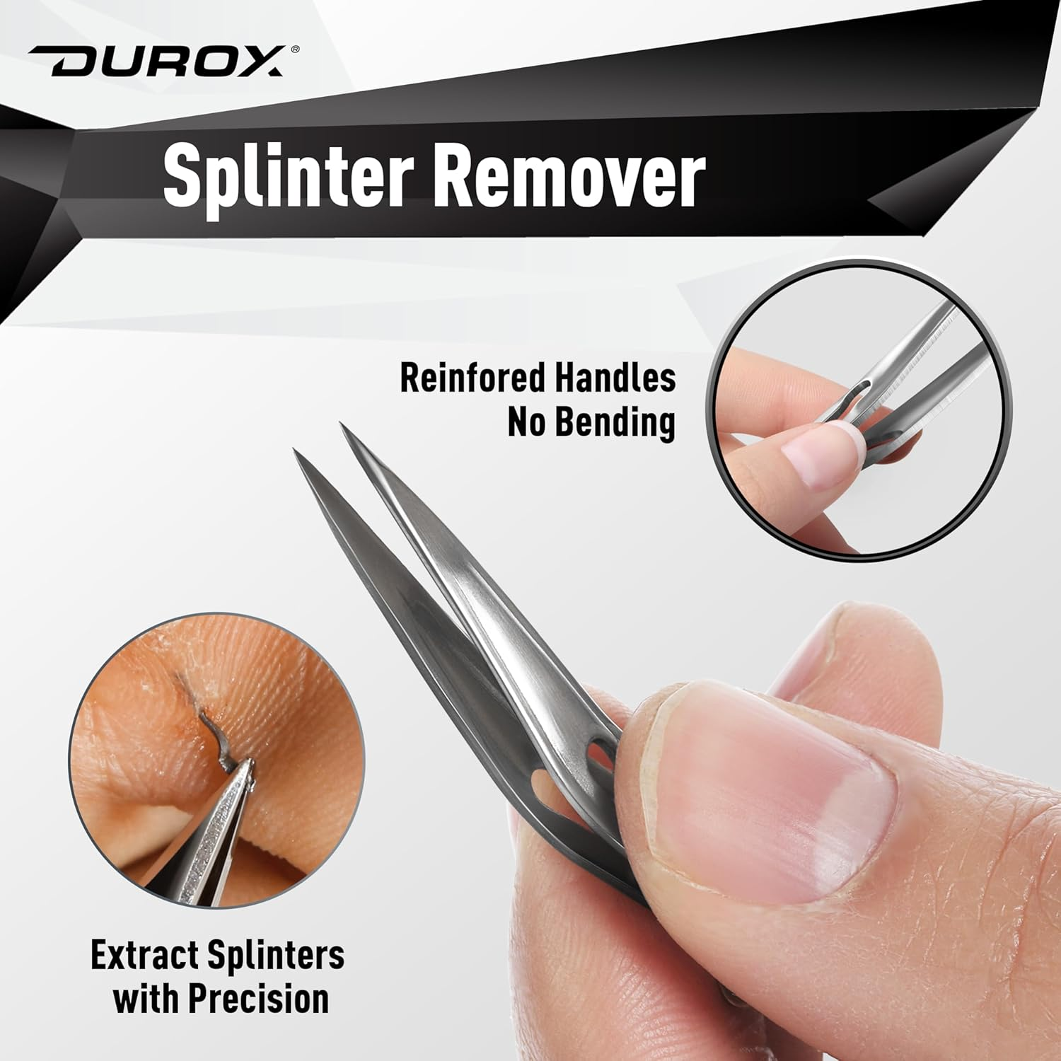 DUROX - Sharp Tweezer 3 Pc Set, Pointed Tweezers for Ingrown Hair Treatment, Needle Nose Tweezers to Remove Splinter Out. Safety round Tip Tweezers for Facial Hair Removal, Premium Pointy Tweezers image number 3