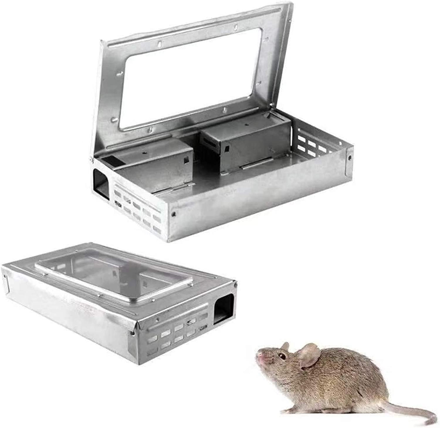 Humane Multi-Catch Live Mouse Trap | No-Kill Safe Design with Clear Top & Durable Metal Construction | Reusable Indoor/Outdoor Rodent Catcher for Home, Garage, Kitchen