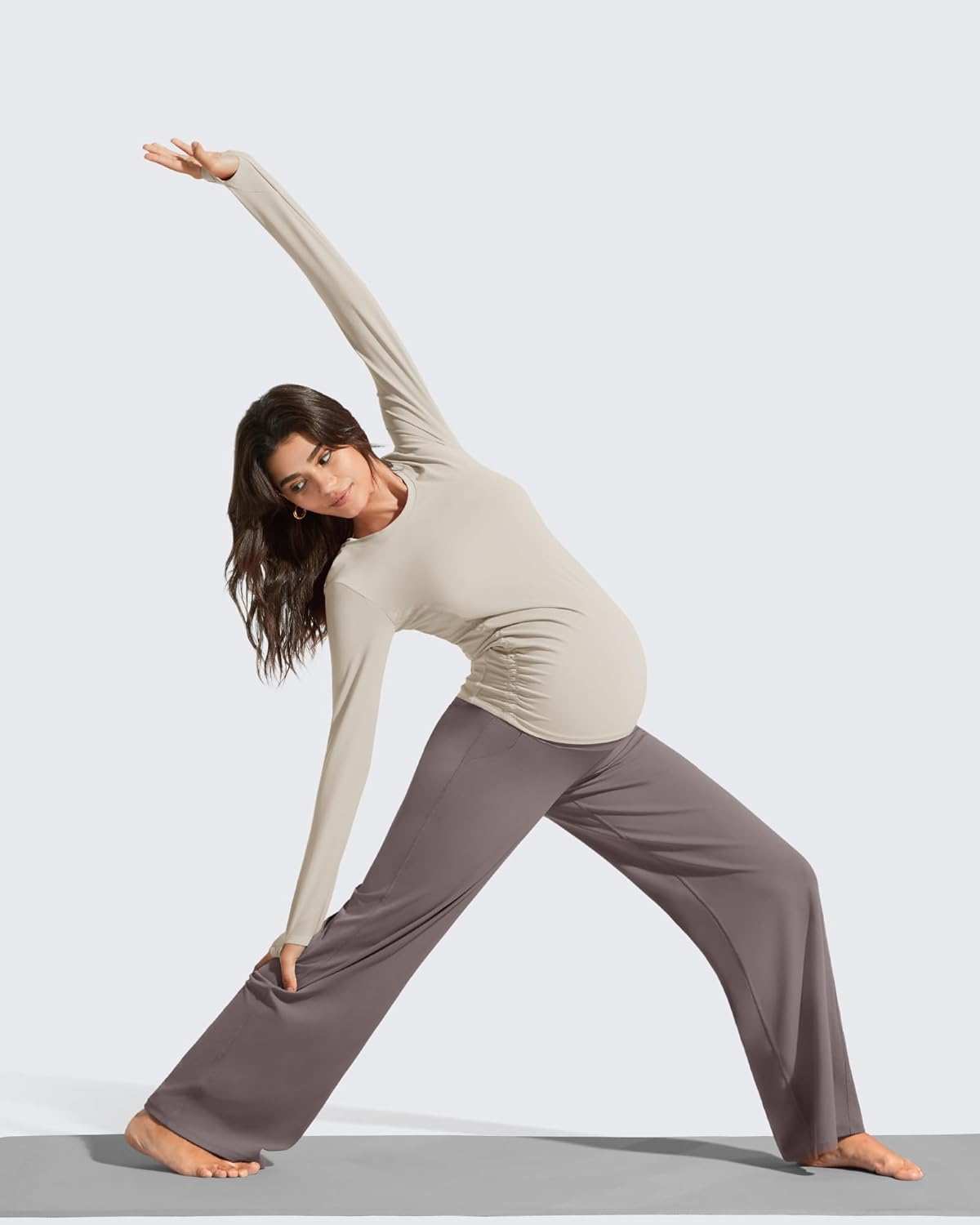 G4Free Barefeel Maternity Dress Yoga Pants with Pockets over the Belly Stretchy Work Slack Pregnancy Wide Leg Casual Trousers image number 2