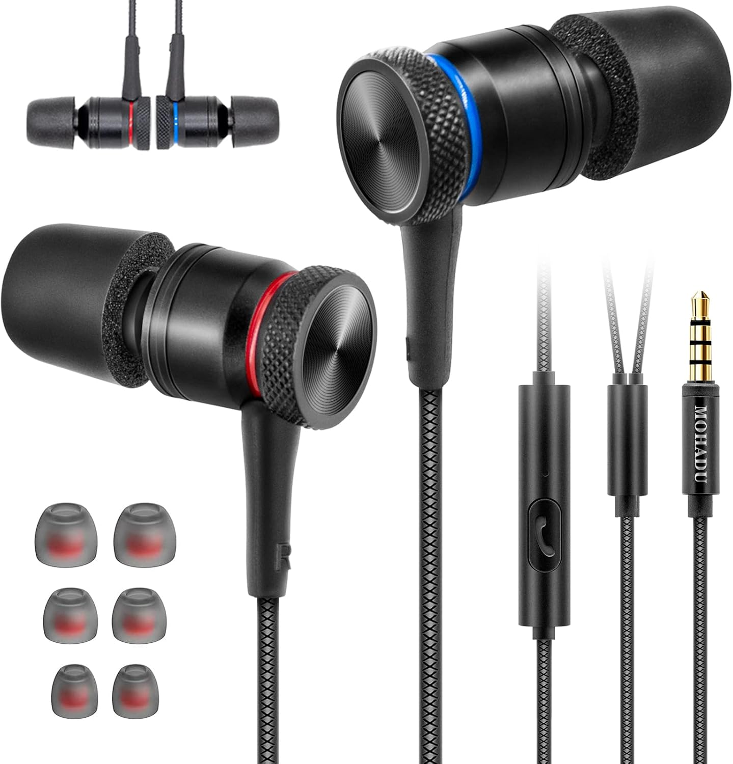 MOHADU Wired In-Ear Headphones with Microphone, Magnetic Noise Canceling, 3.5Mm Earbuds for Xiaomi, Huawei, Samsung, LG Etc, Black image number 1