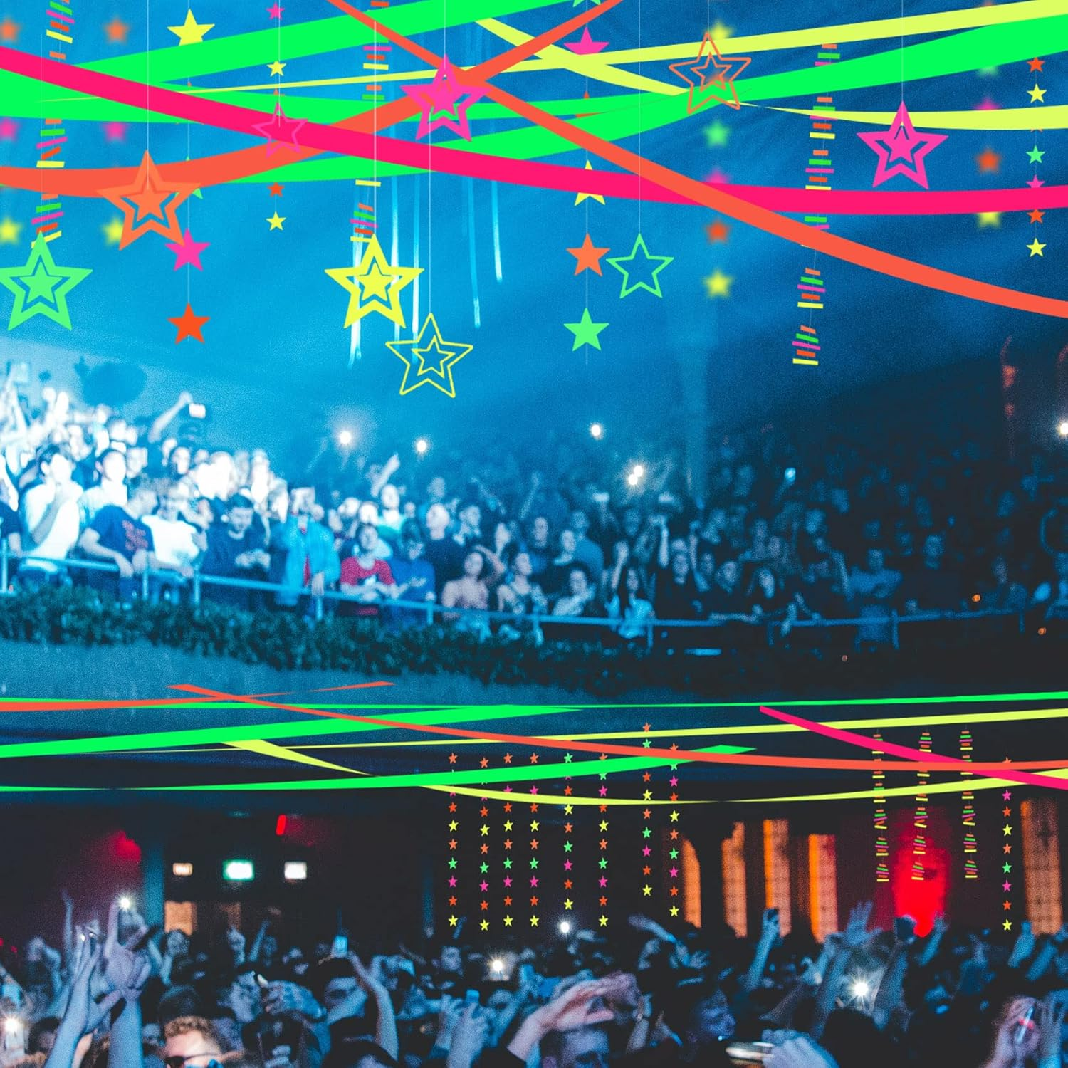 800Feets Neon Glow in the Dark Party Supplies Streamers Glow Crepe Paper Streamer UV Reactive Fluorescent Neon Crepe Streamers for Wedding Birthday Neon Party Fiesta Party Decorations Glow Party