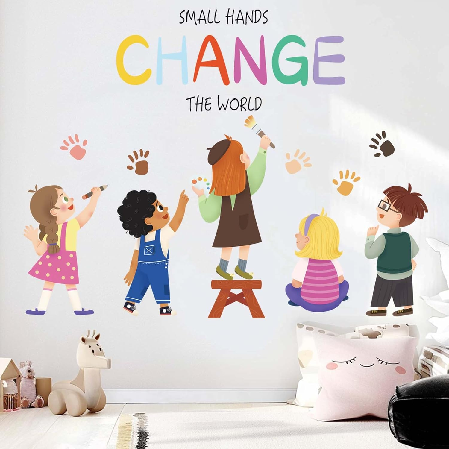 Small Hands Change the World Equality Wall Stickers - Inspirational Quotes Wall Decals - Baby Kids Room Classroom Daycare Playroom School Library Wall Decor image number 2